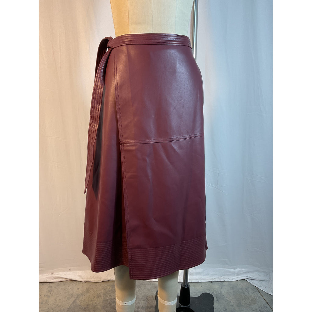 Simkhai 'Bia' Red Wrap-Effect Vegan Leather Midi Skirt Size 2