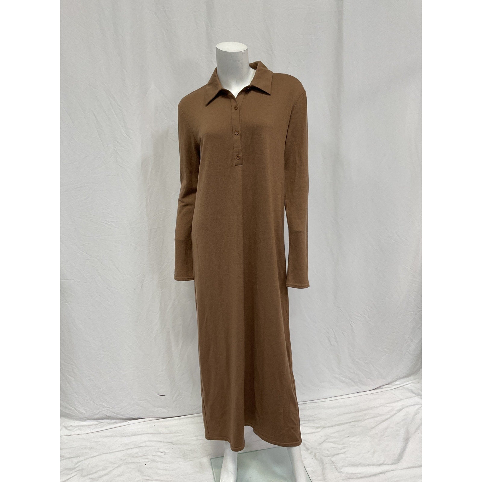 Tibi Wool Jersey Polo Brown Wool Shirt Dress Size M