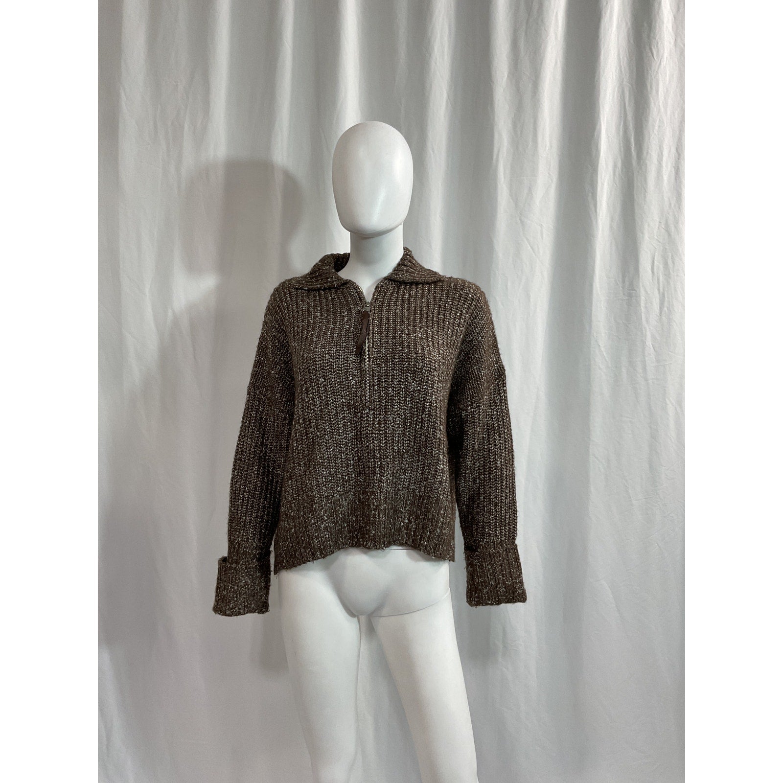 Varley 'Amelia' Brown Oversize Shaker Half Zip Sweater Size XS