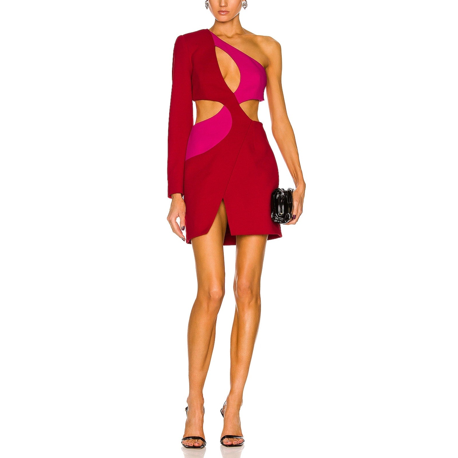 Patbo One Sleeve Pink Crepe Cut Out Mini Dress Size 0