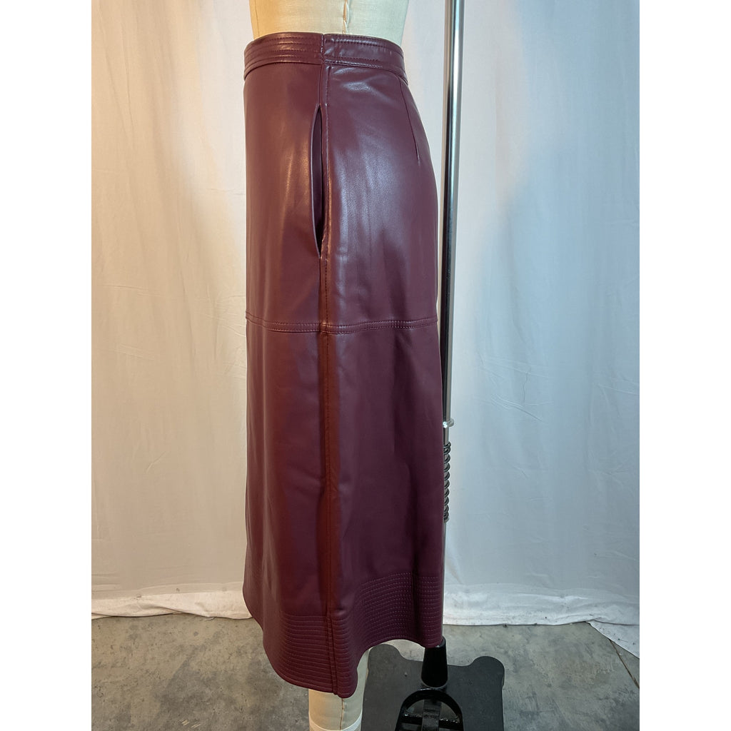 Simkhai 'Bia' Red Wrap-Effect Vegan Leather Midi Skirt Size 2