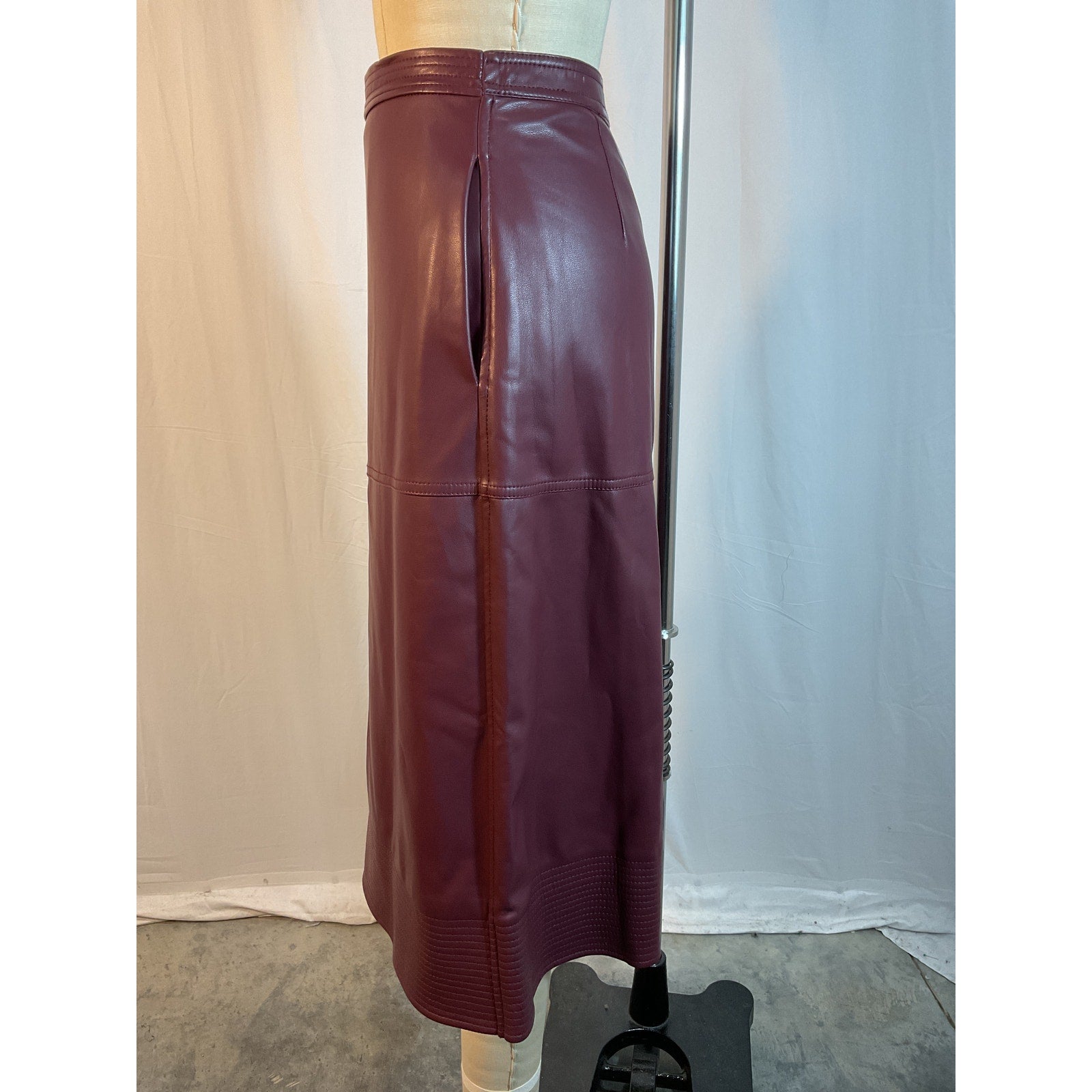 Simkhai 'Bia' Red Wrap-Effect Vegan Leather Midi Skirt Size 2