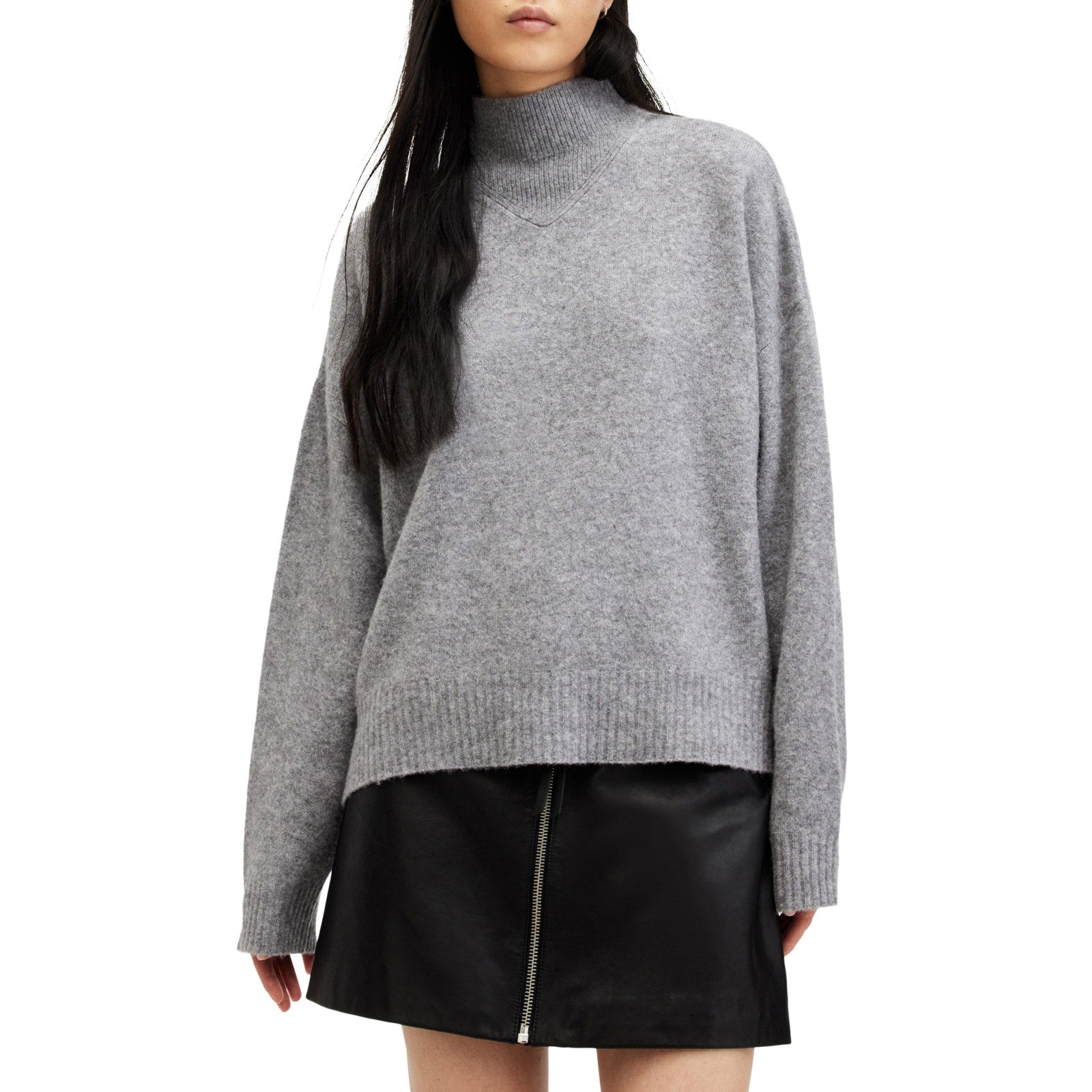 Allsaints 'Asha' Grey Wool Oversize Mock Neck Sweater Size M