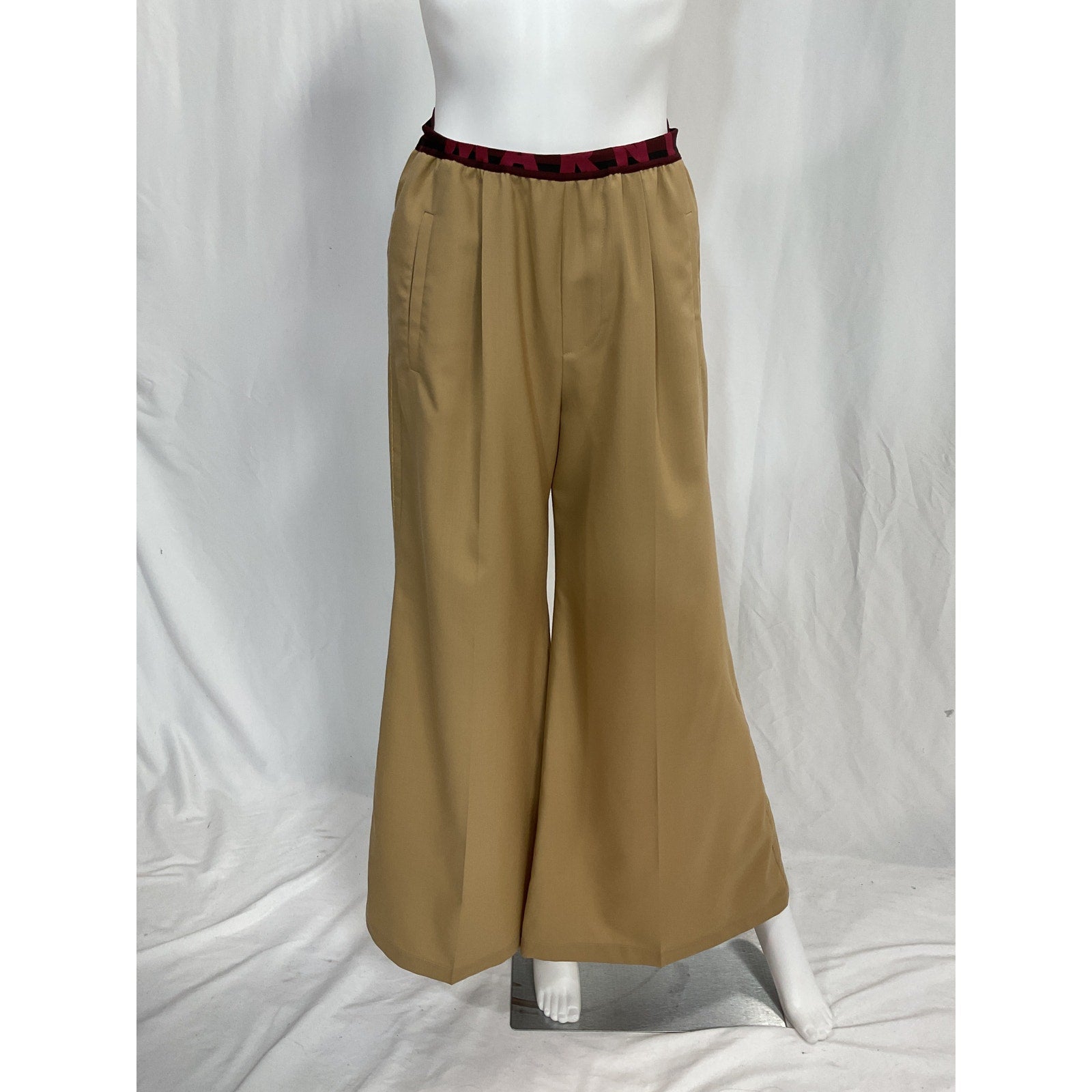 Marni Pleated Beige Grain 'De Poudre' Wool Wide-Leg Pants Size 6