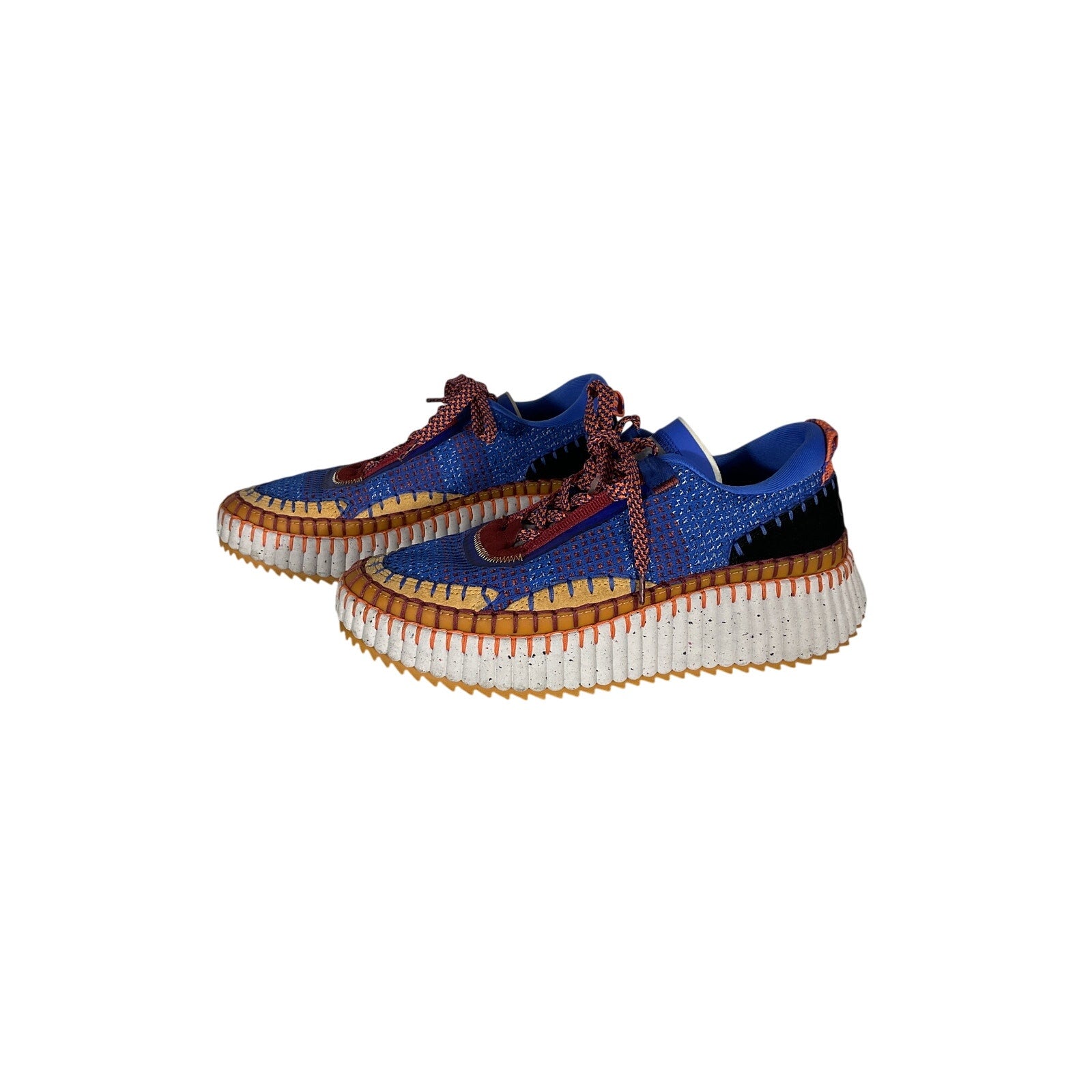 Chlo� 'Nama' Blue Polyester Mixed Media Platform Sneakers Size 10