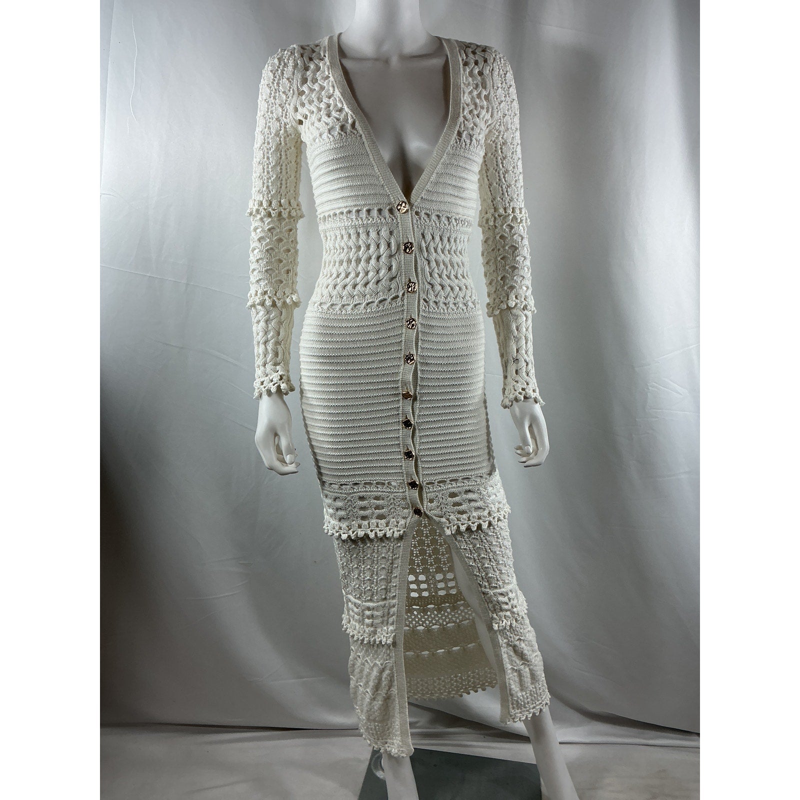 Retrofete 'Alaia' White Cotton Knit Crochet Cardigan Size XS