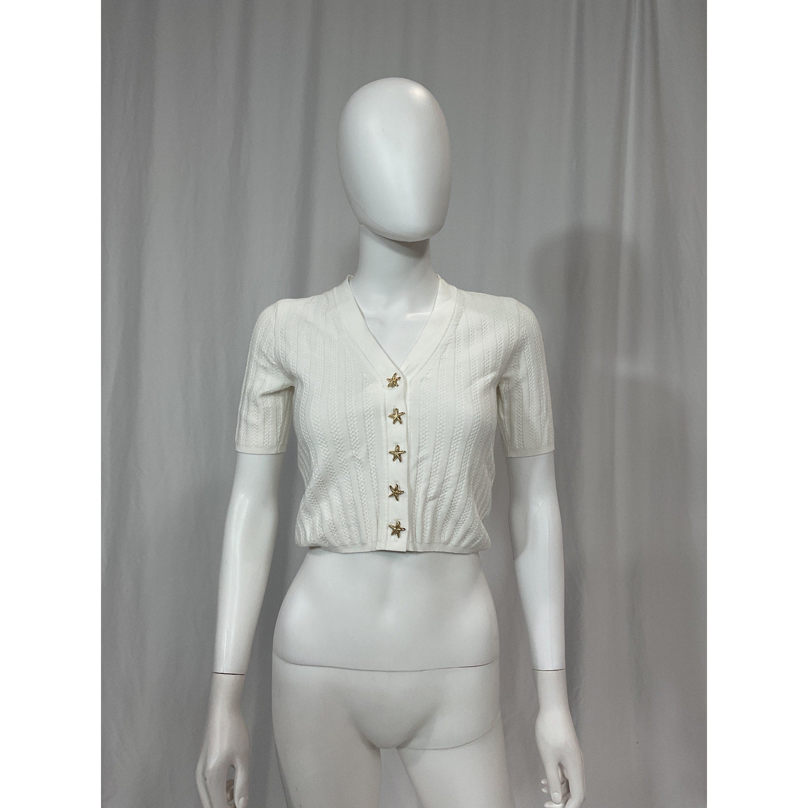 Sandro 'Nolan' White Cropped Rib Knit Sweater Size XS