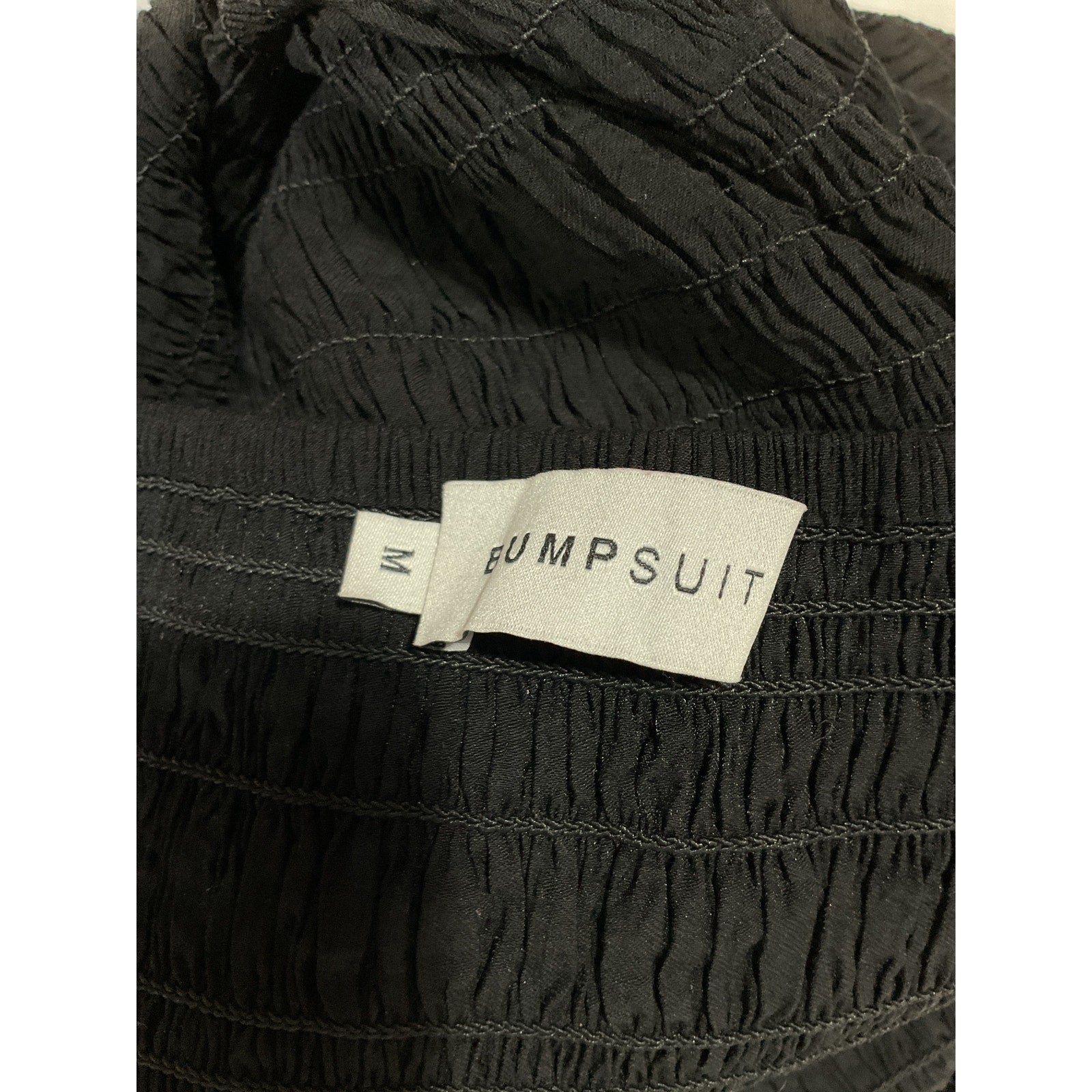 Bumpsuit 'Shirred' Black Puff Sleeve Off Shoulder Dress Size M