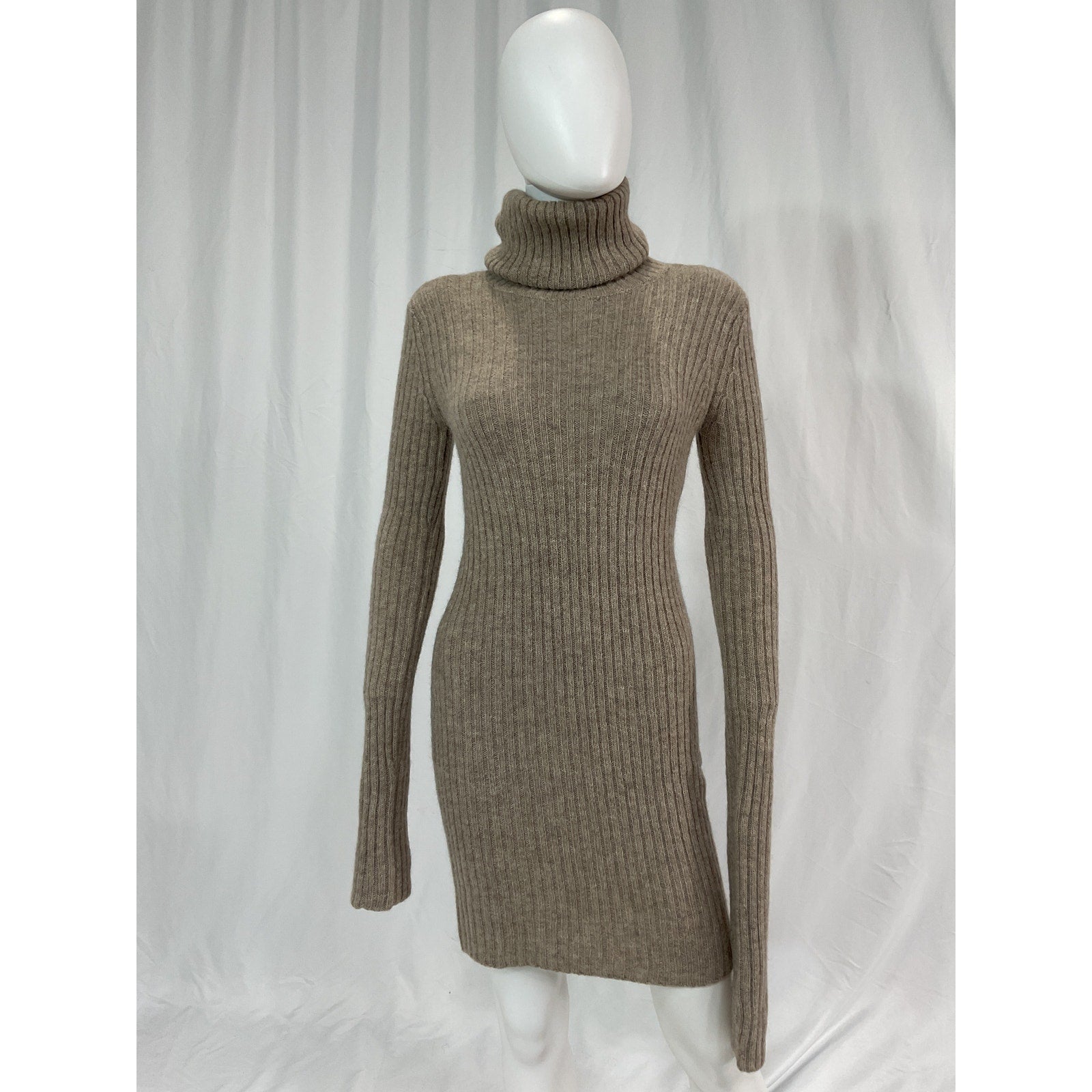 Helsa 'Lauren' Beige Mini Knit Turtleneck Dress Size S