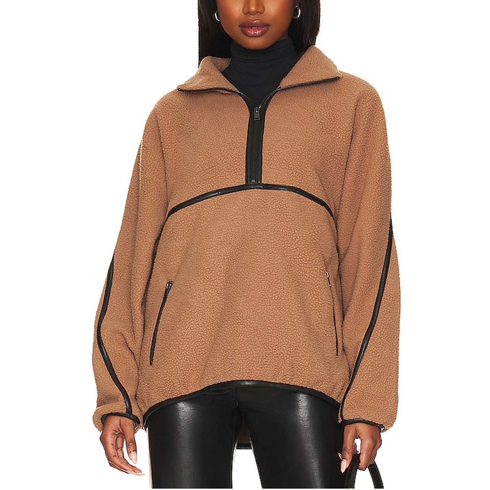Lamarque 'Helsa' Brown Leather Trim Pullover Size XS