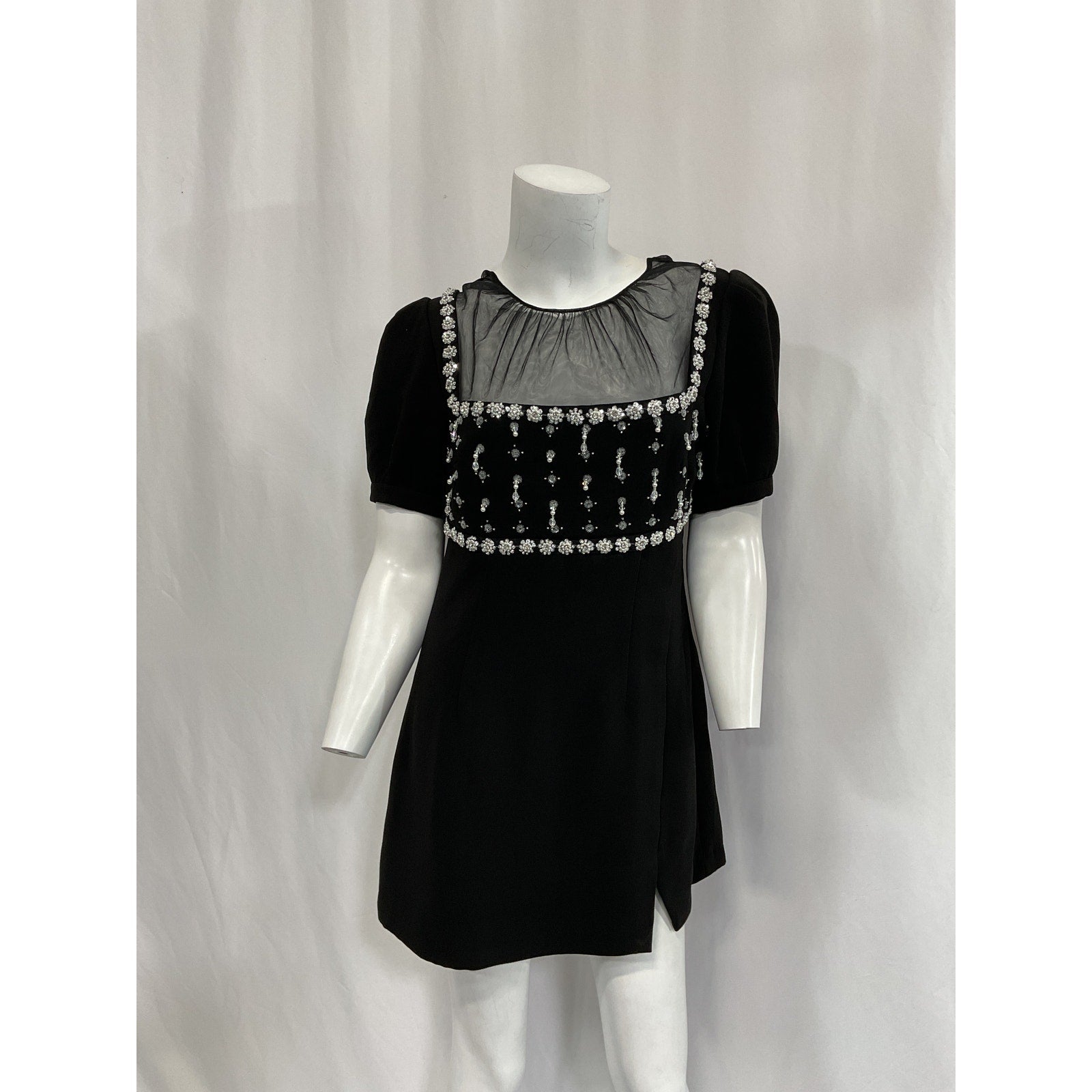Self-Portrait 'Embellished' Black Crepe Mini Dress Size 6