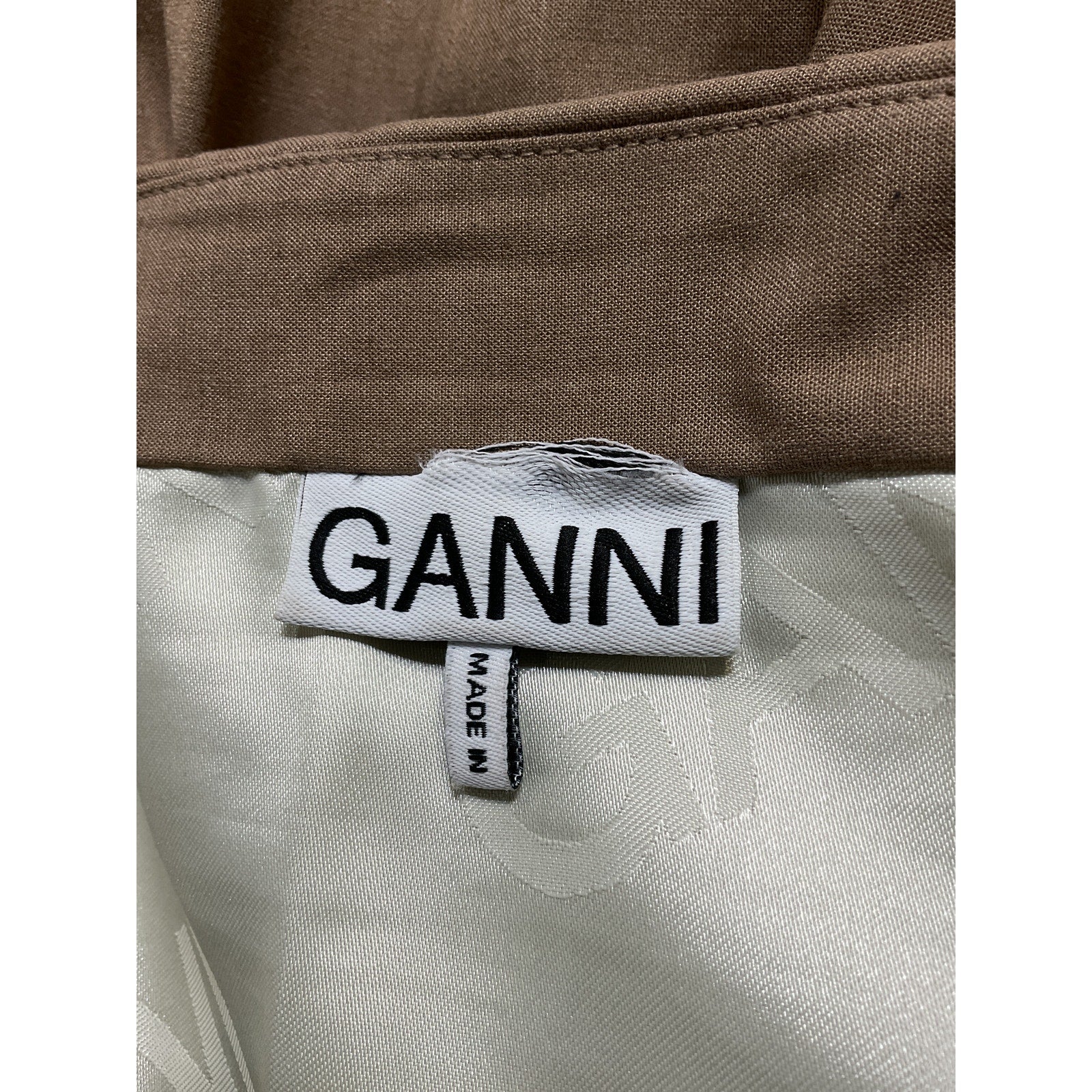 Ganni 'Drapey Melange' Brown Logo Mini Skirt Size 38