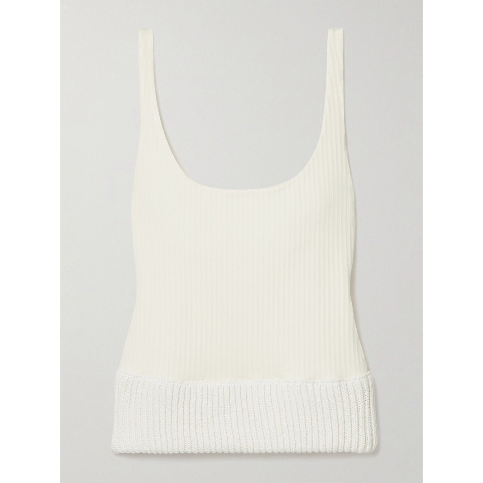 16Arlington 'Keo' White Cotton-Trimmed Ribbed Stretch-Jersey Scoop Neck Tank Size 2 - NWT
