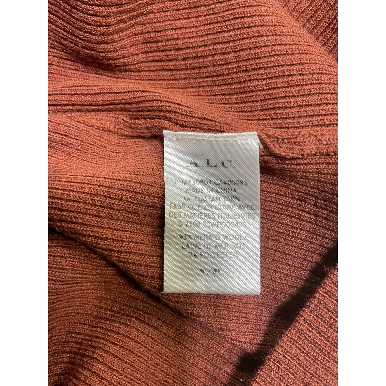 A.L.C. 'Desi' Red Merino Wool Rib-Knit Turtleneck Sweater Size S
