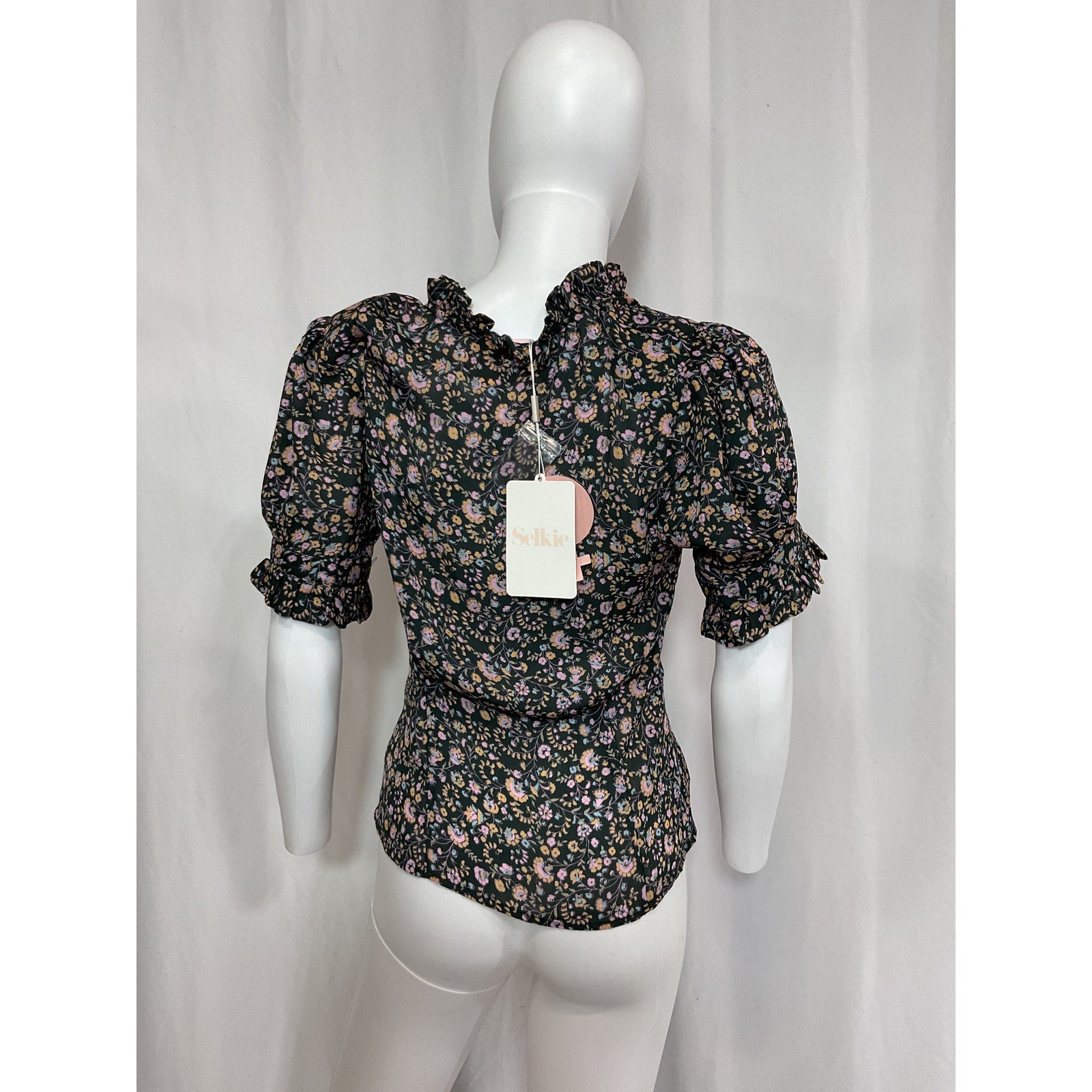 Selkie 'The Bistro' Black Ruffle Trim Blouse Size XS - NWT