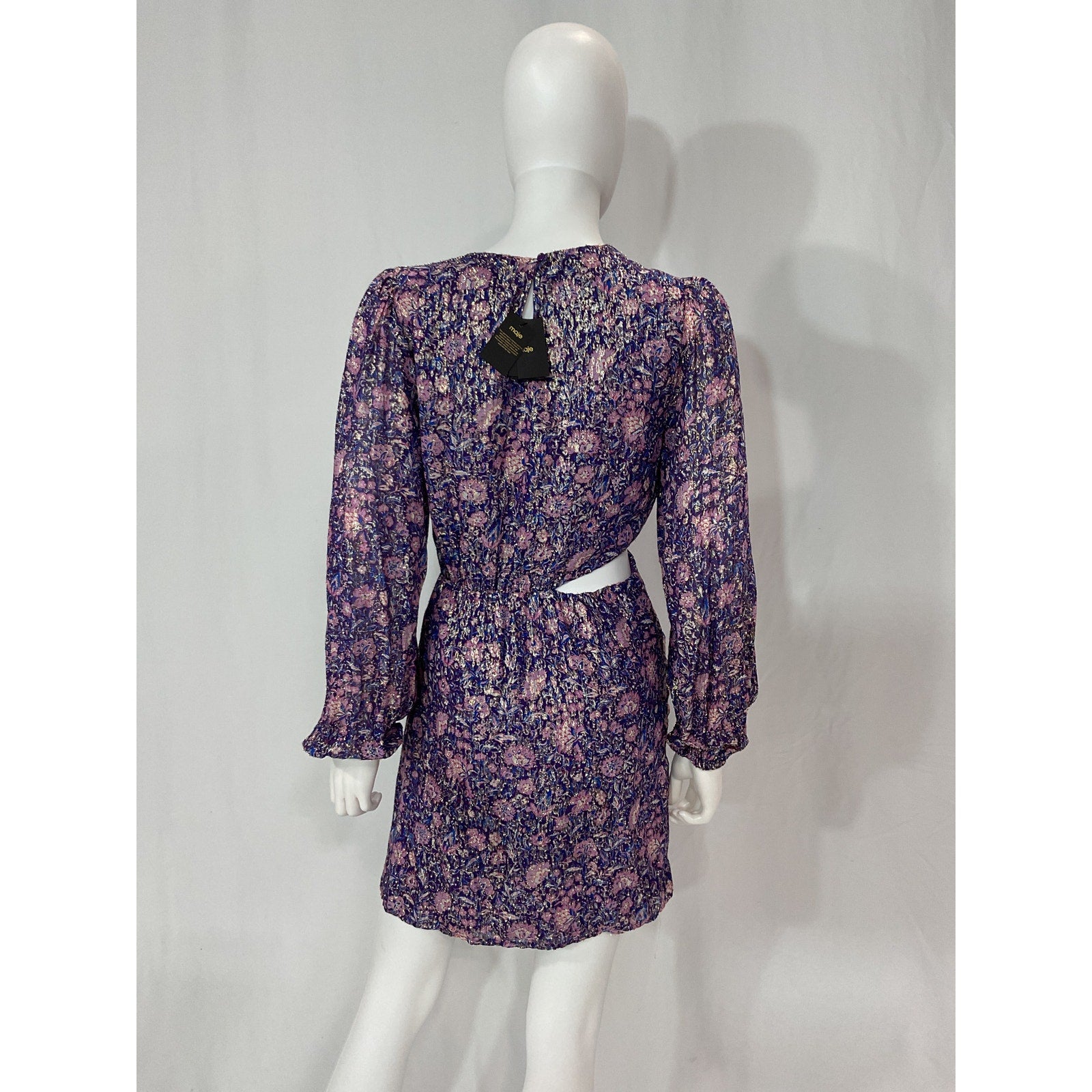 Maje 'Roletex' Purple Floral Long Sleeve Satin Cutout Minidress Size 4 - NWT