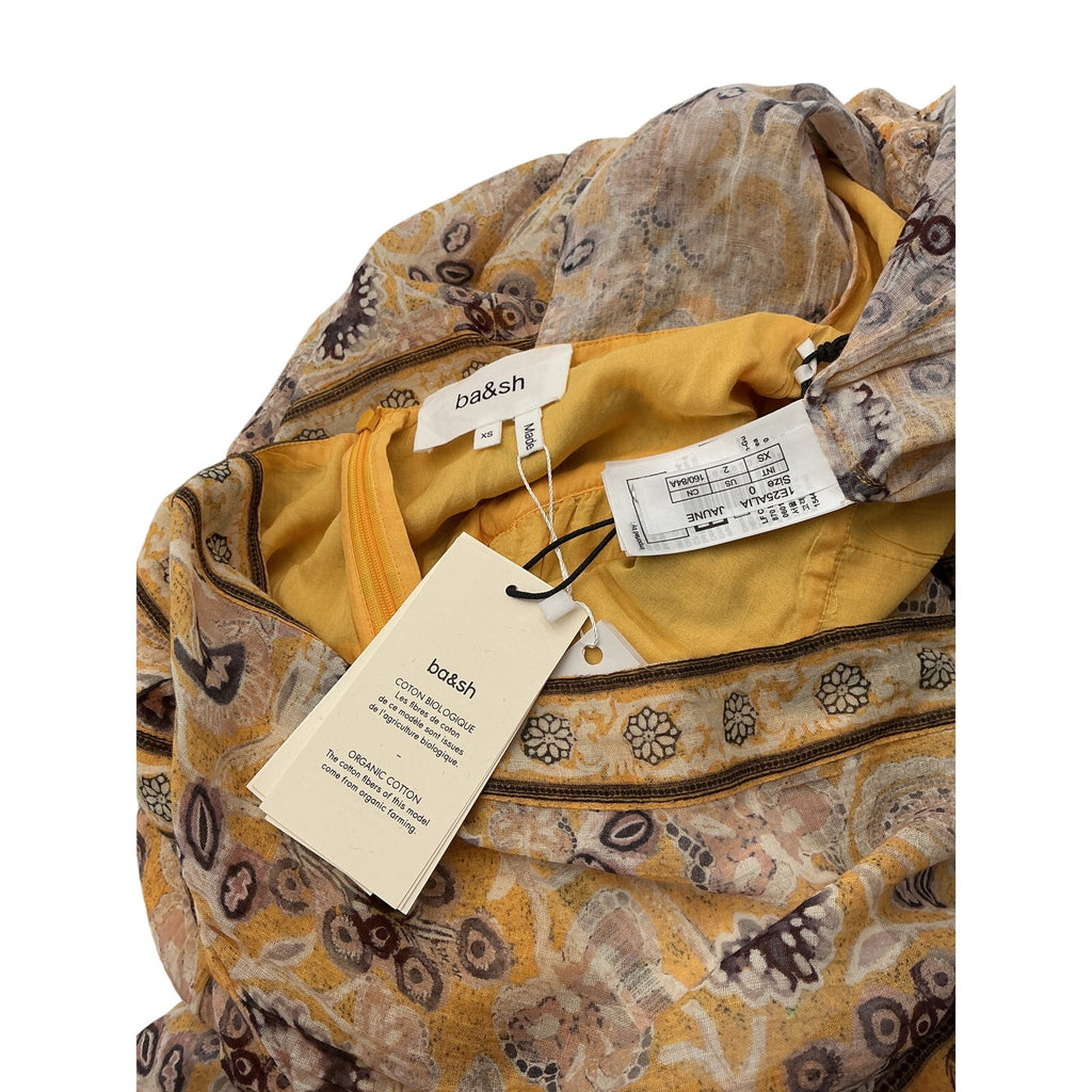 Ba&Sh 'Alia' Yellow Cotton Printed Open Back Maxi Dress Size XS