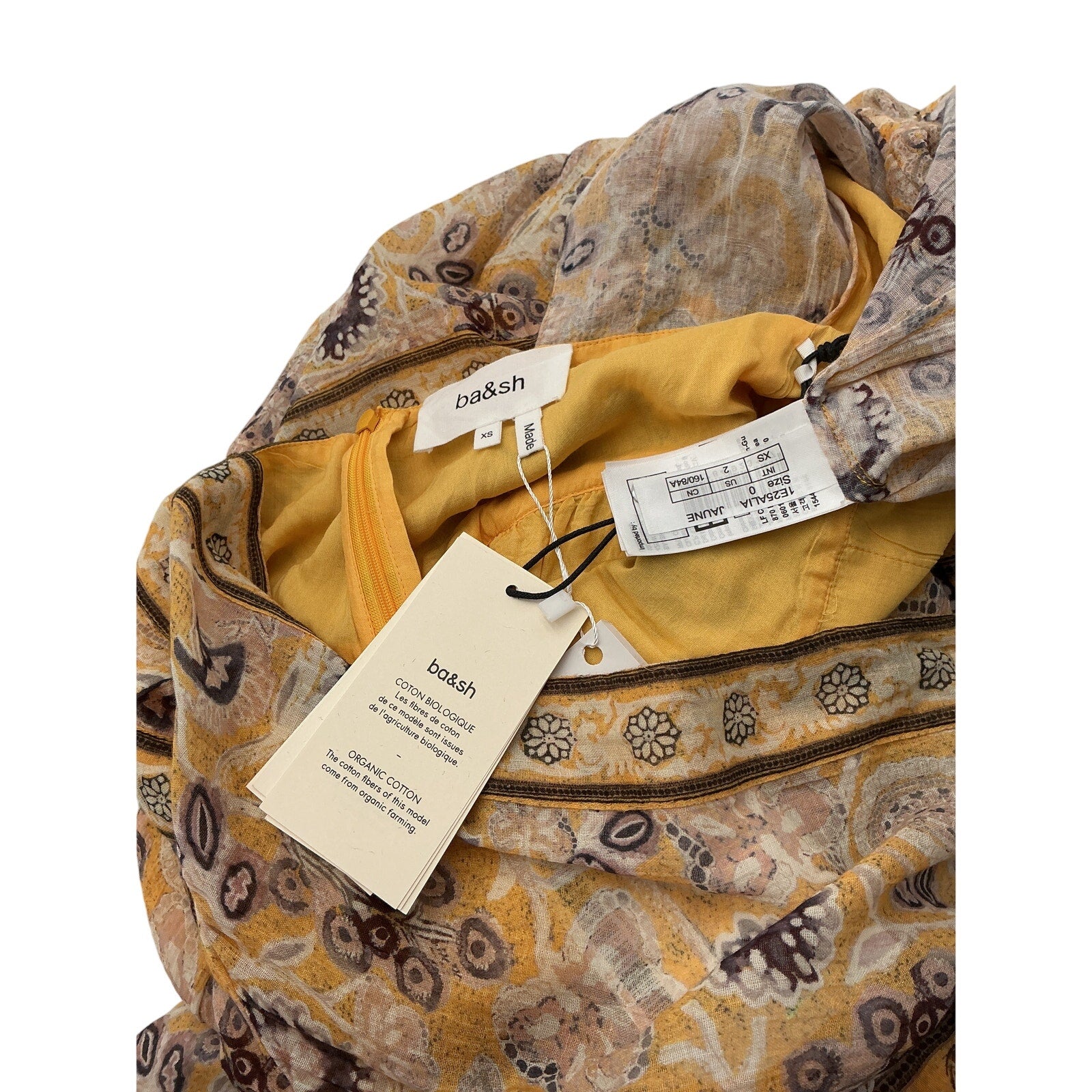 Ba&Sh 'Alia' Yellow Cotton Printed Open Back Maxi Dress Size XS