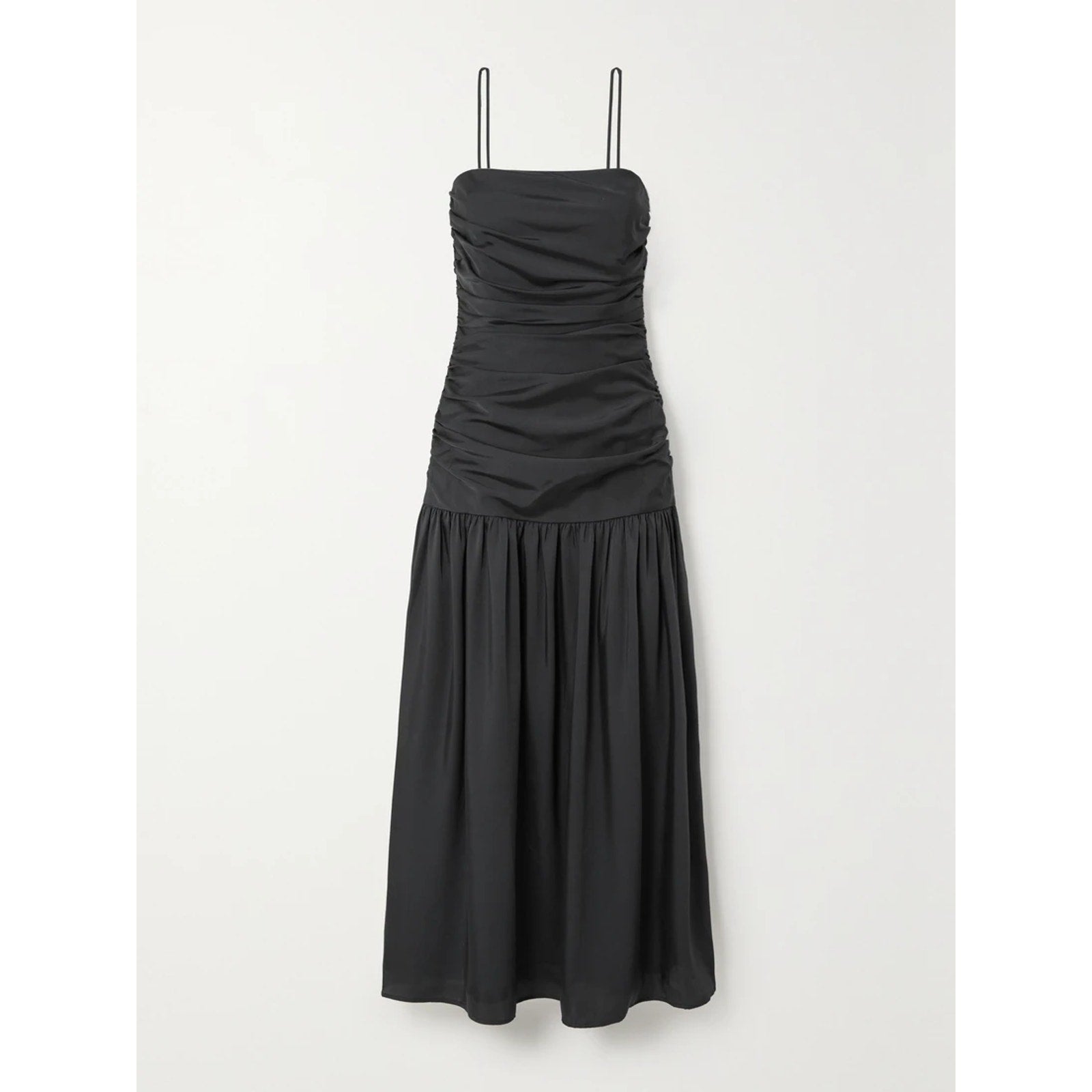 Rhode 'Natalia' Black Ruched Recycled Duchesse-Satin Maxi Dress Size 6