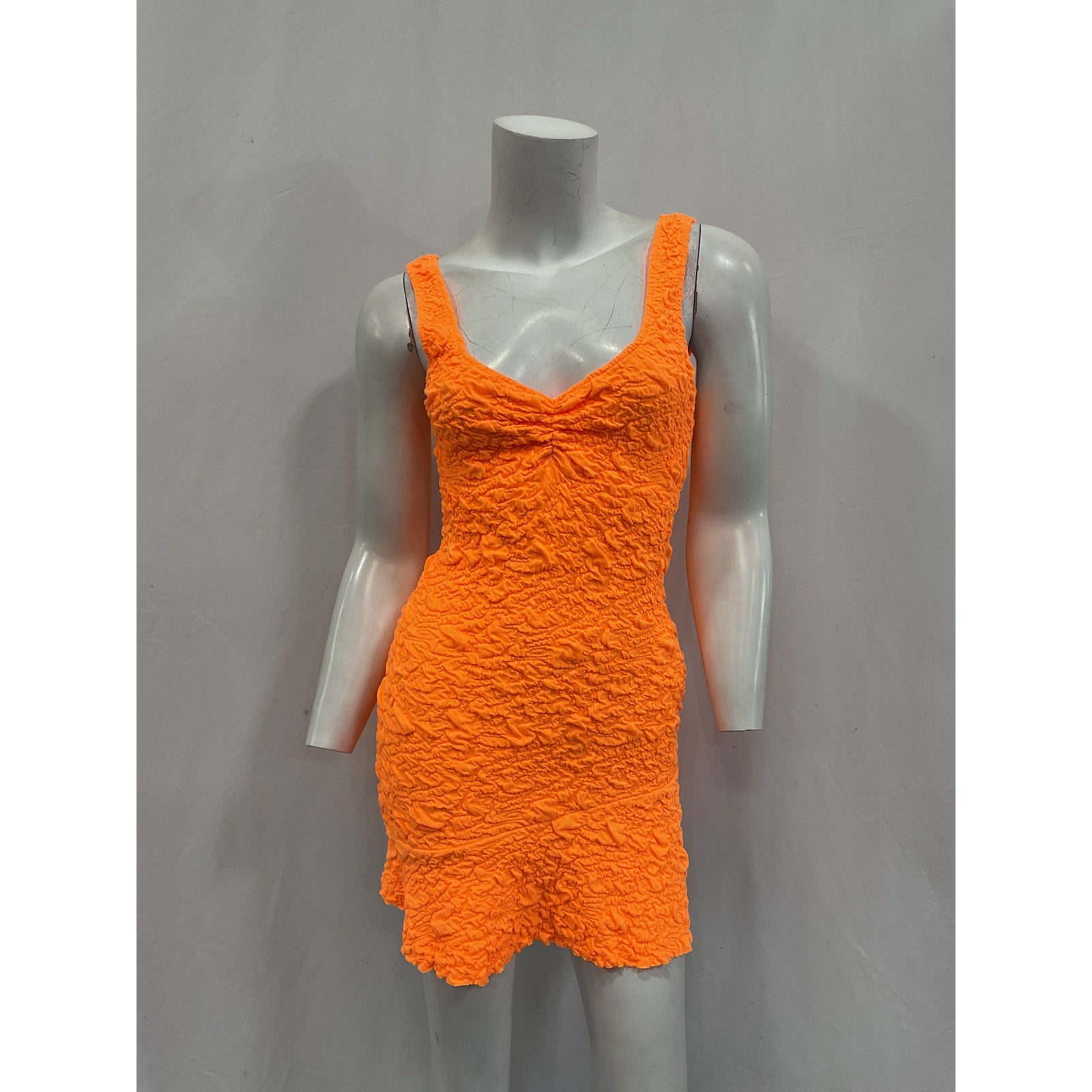 Loveshackfancy 'Bartlette' Orange Crinkled Asymmetrical Mini Dress Size XS