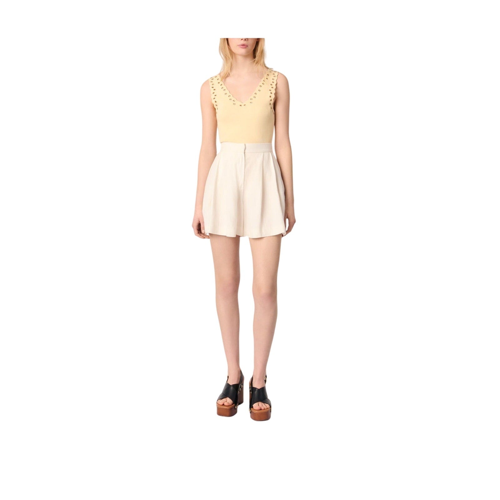 Maje Flowing Cream Viscose Shorts Size 36