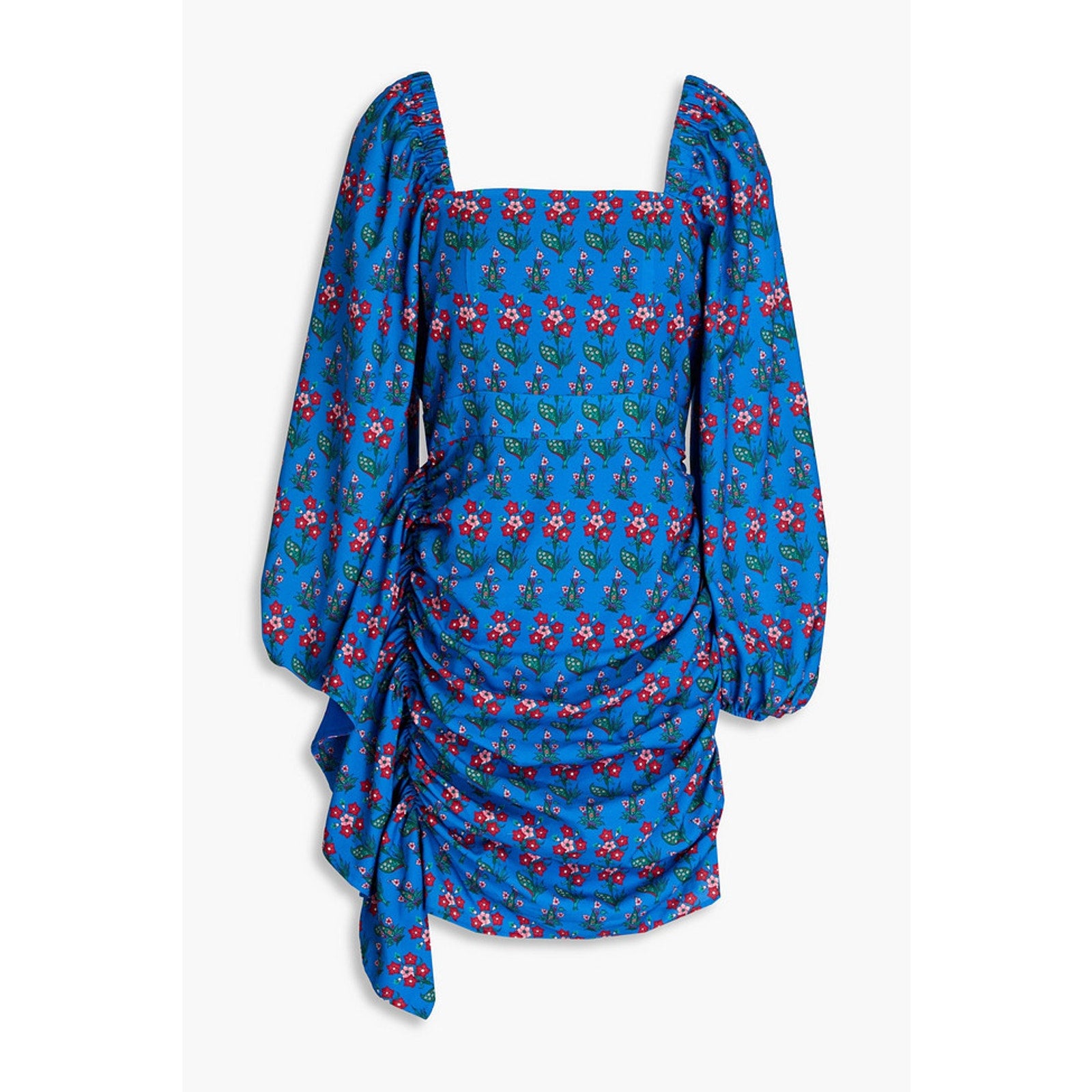 Rhode 'Mina' Blue Polyester Draped Floral-Print Crepe De Chine Mini Dress Size M