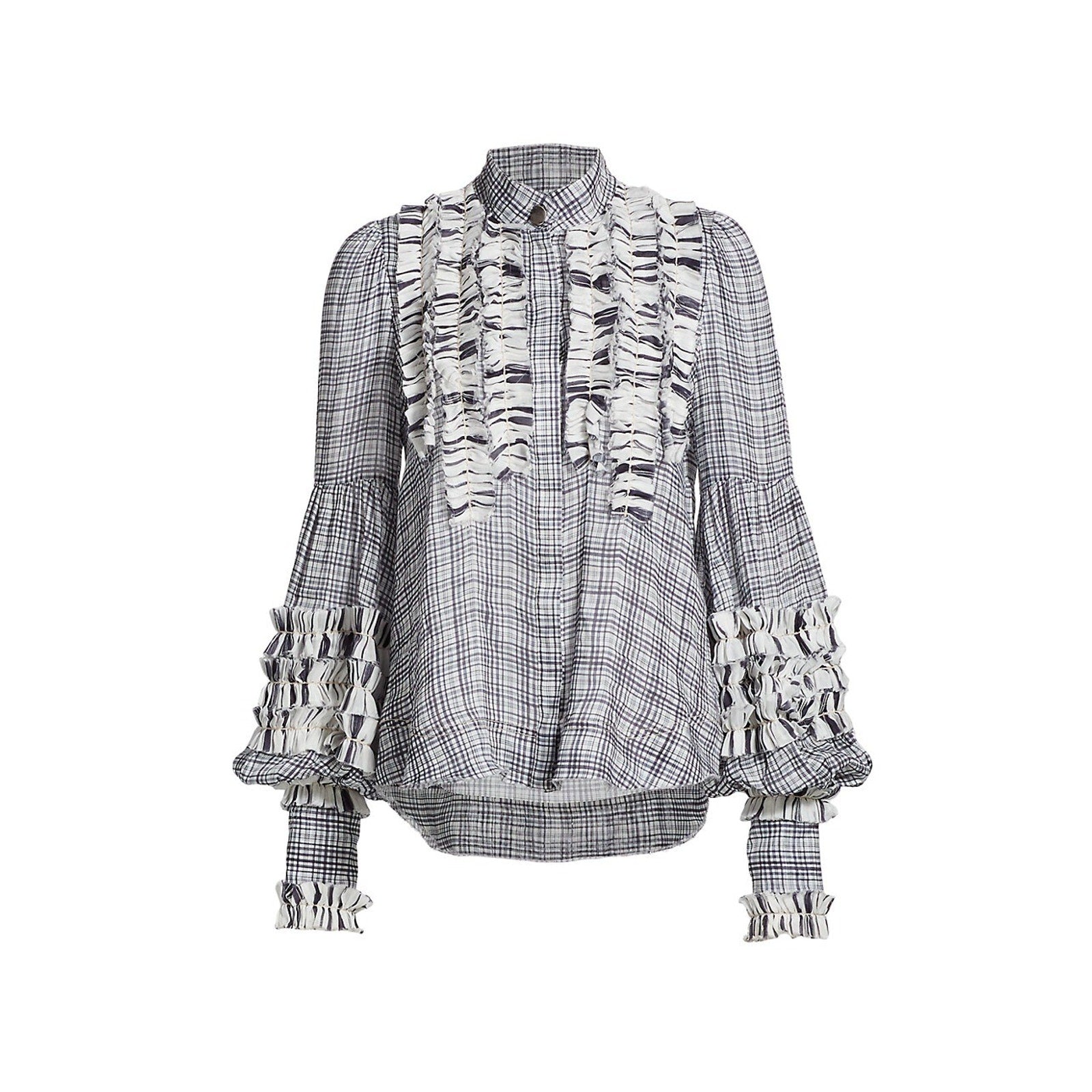 Aje 'Memento' Black Long Sleeve Plaid Ruffle Blouse Size 2