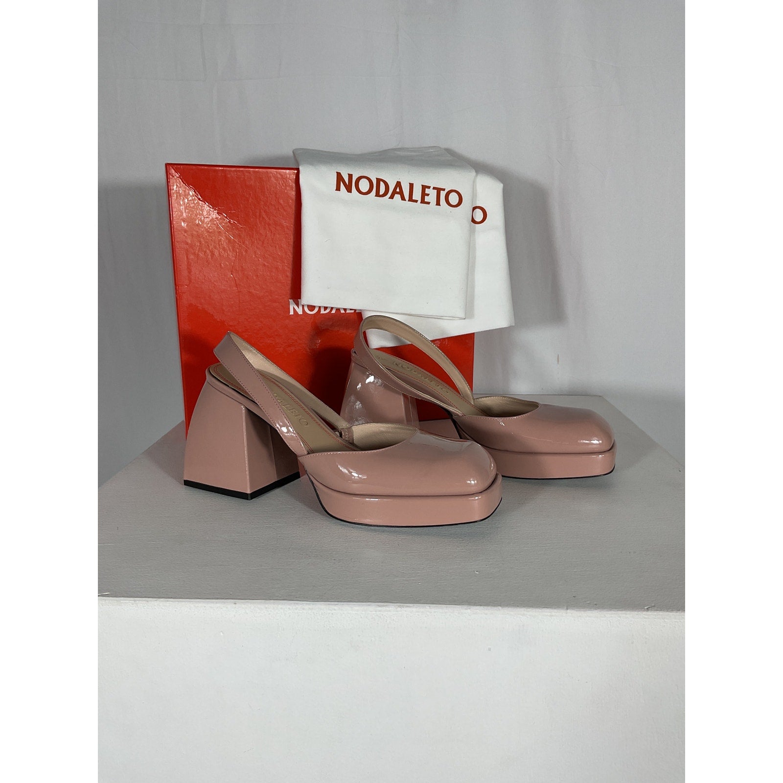 Nodaleto 'Bulla' Pink Leather Jones Patent-Leather Platform Slingback Pumps Size 9