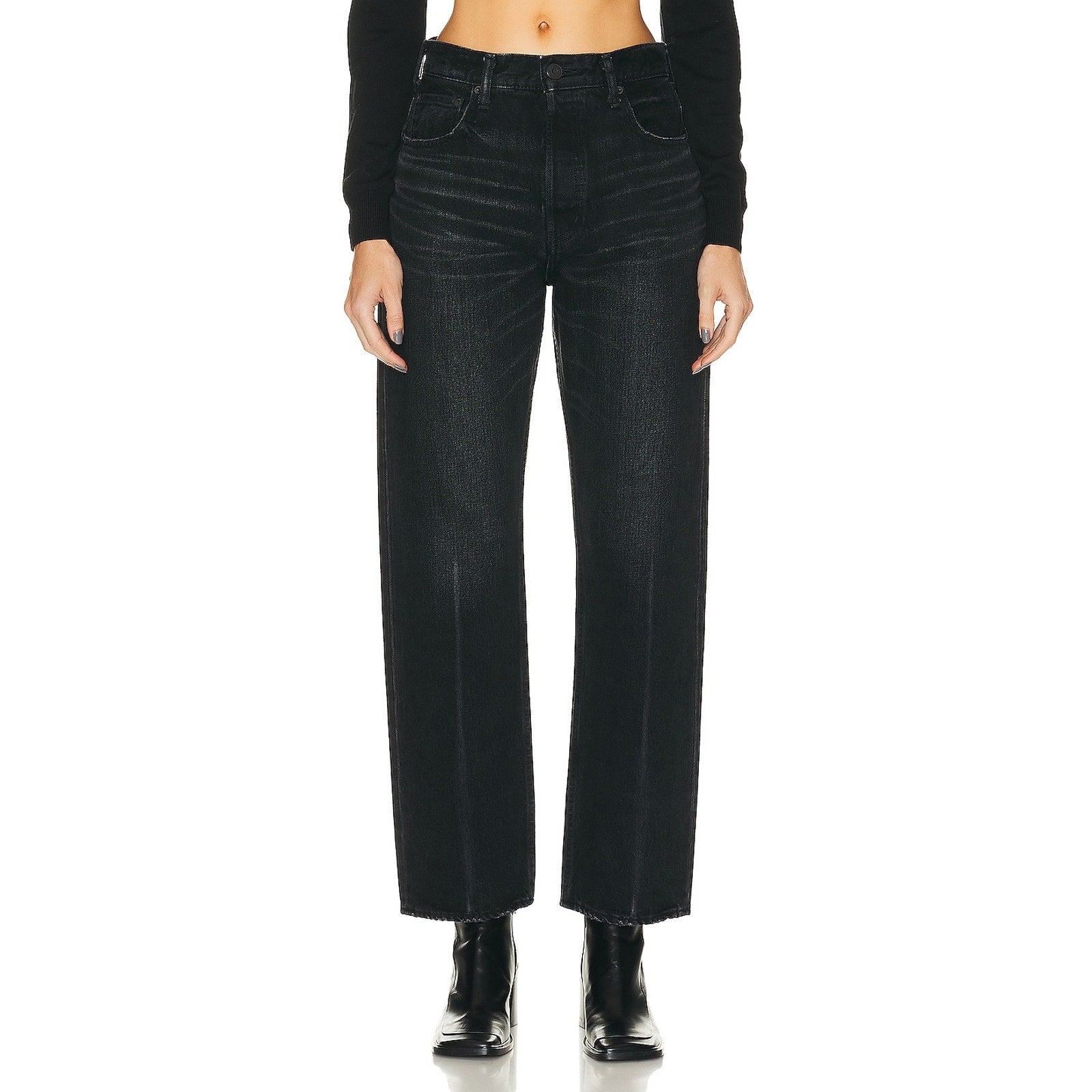 Moussy 'Murrieta' Black Cotton Wide Straight Leg Denim Jean Size 26