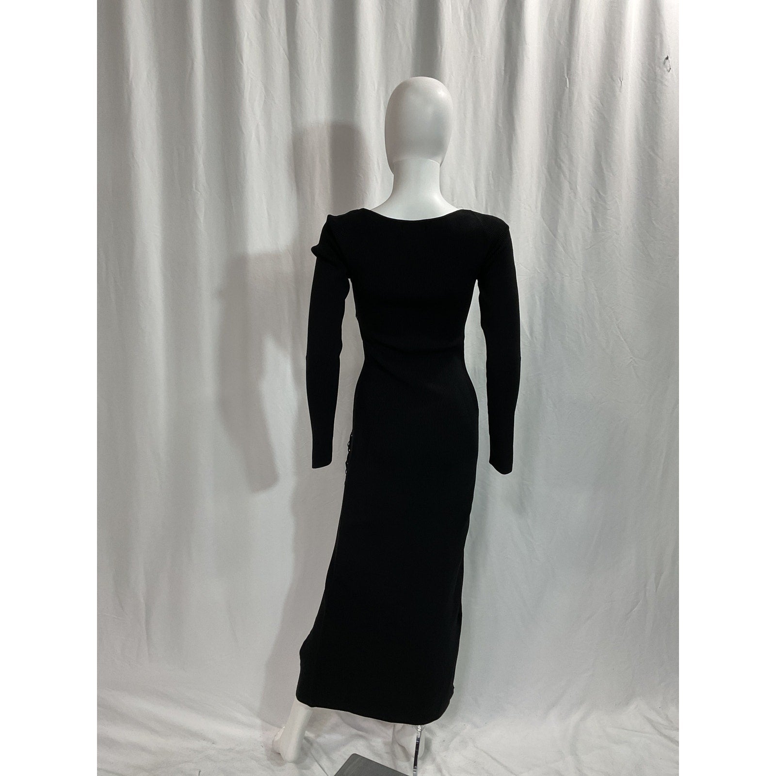 Nicholas 'Arna' Black Long Sleeve Lace Up Midi Dress Size M