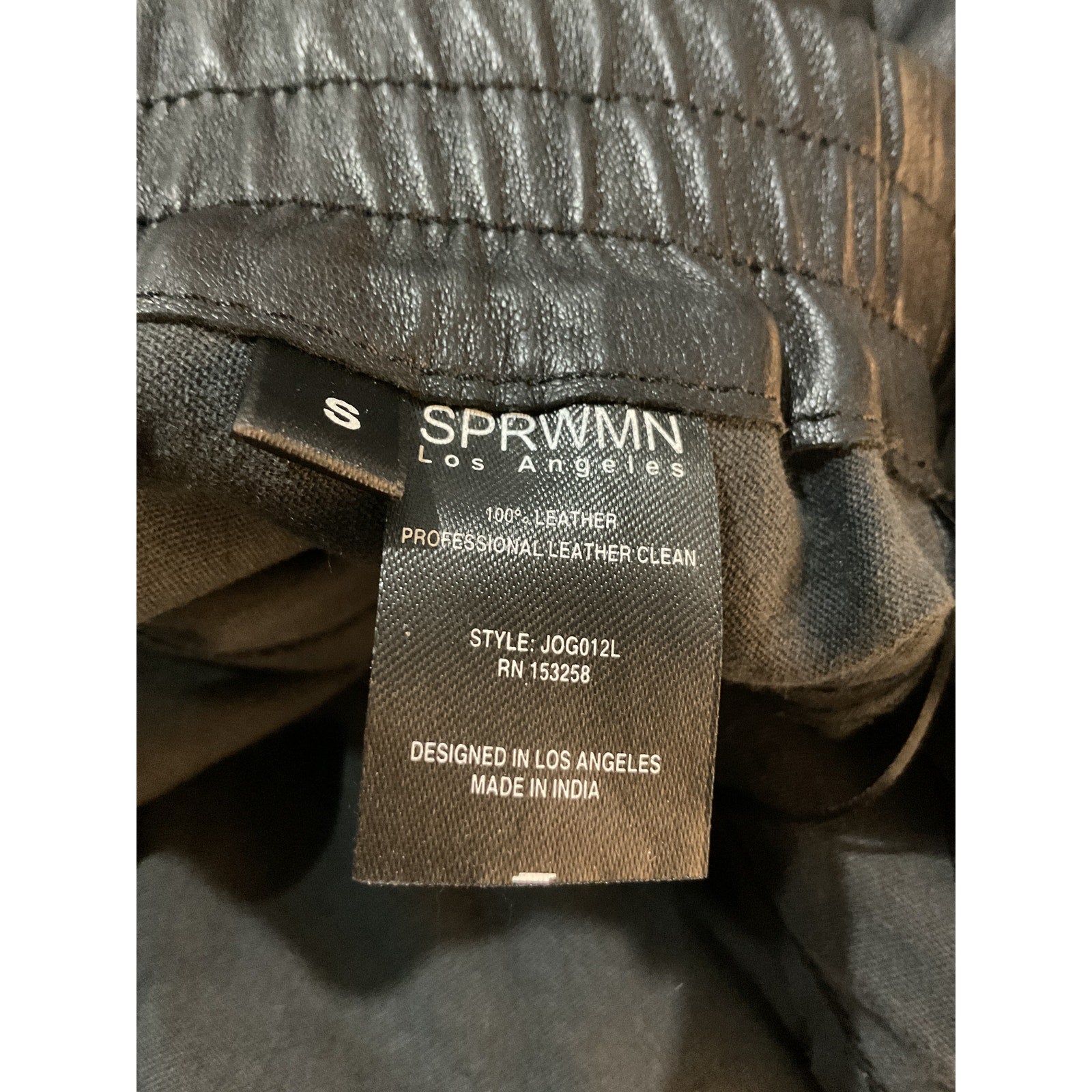 Sprwmn Slim Fit Black Leather Cuffed Jogger Size S - NWT