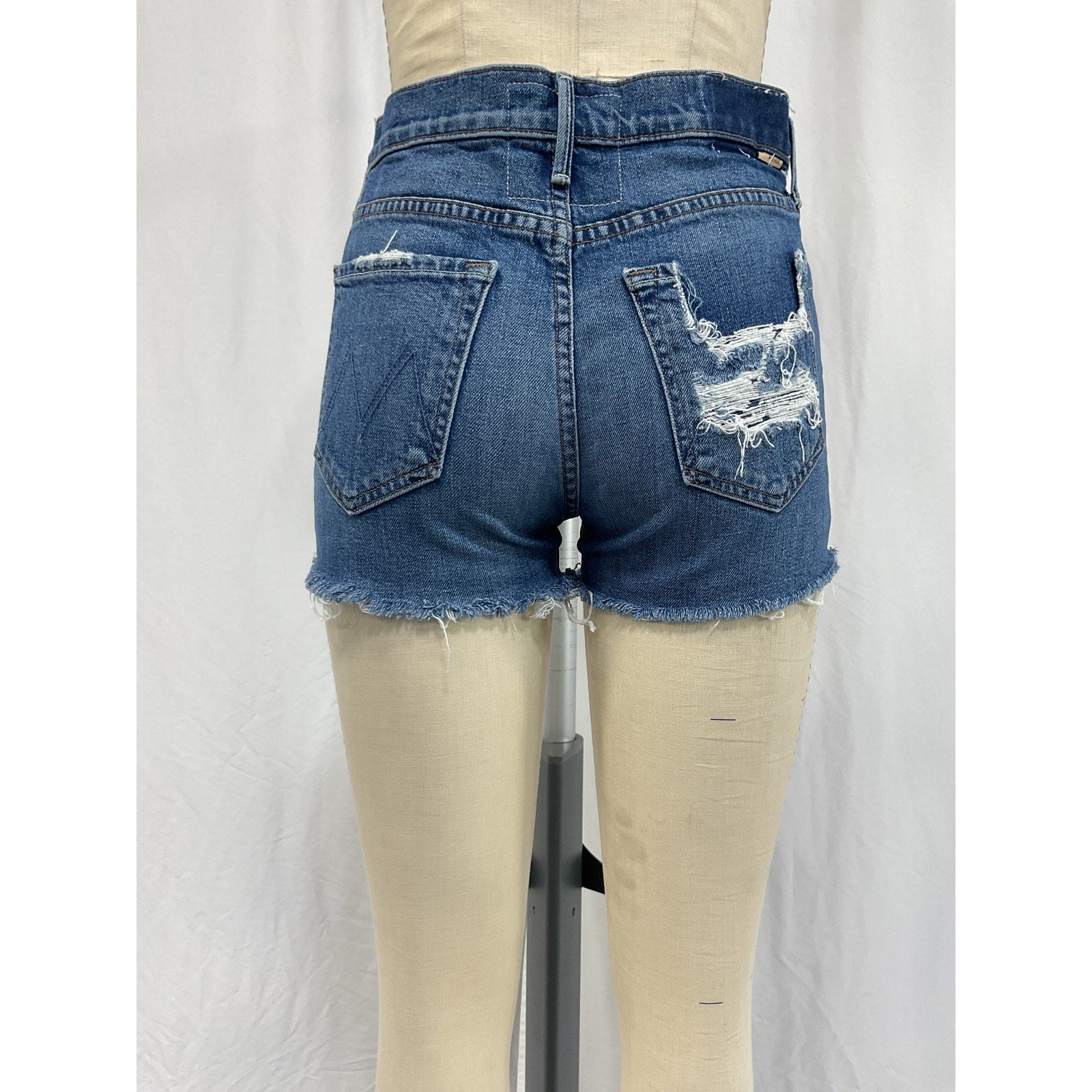 Mother 'The Dutchie' Blue Frayed Shorts Size 26