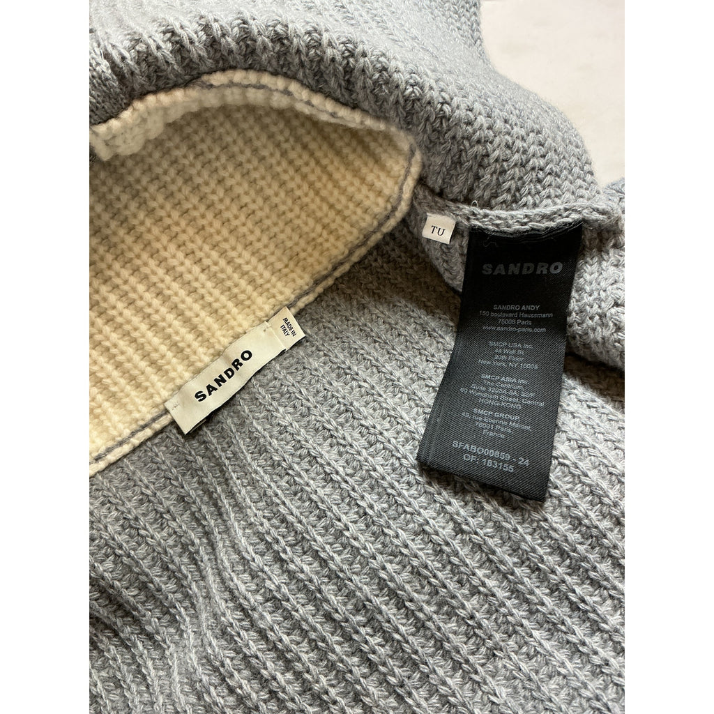 Sandro Grey Wool Half-Zip Scarf Size OS