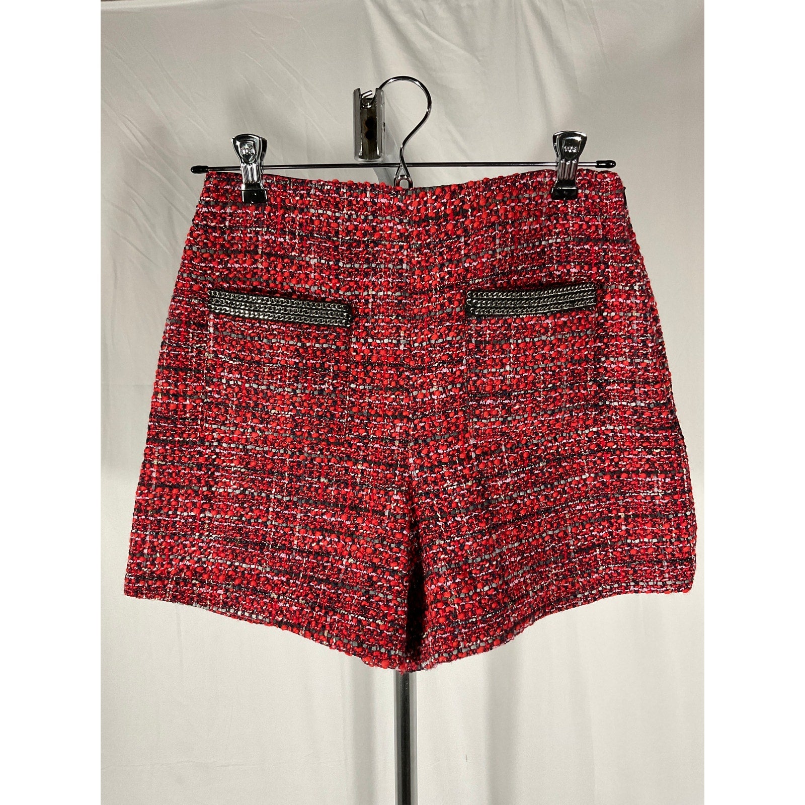 Maje 'Italete' Red Acrylic Mid Rise Shorts Size 36