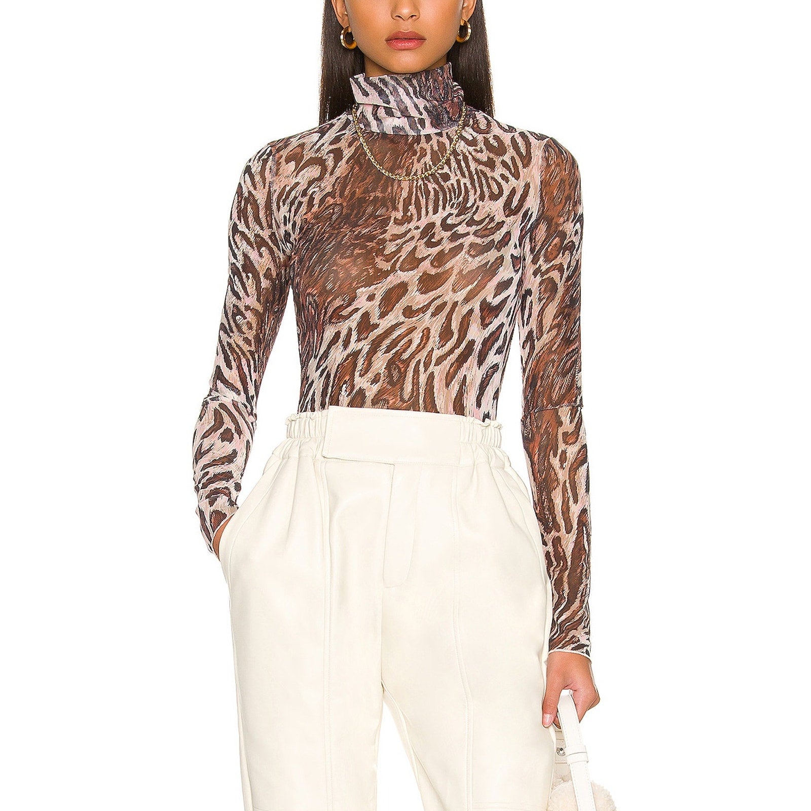 Simkhai 'Asher' Brown Nylon Recycled Mesh Long Sleeve Top Size XS