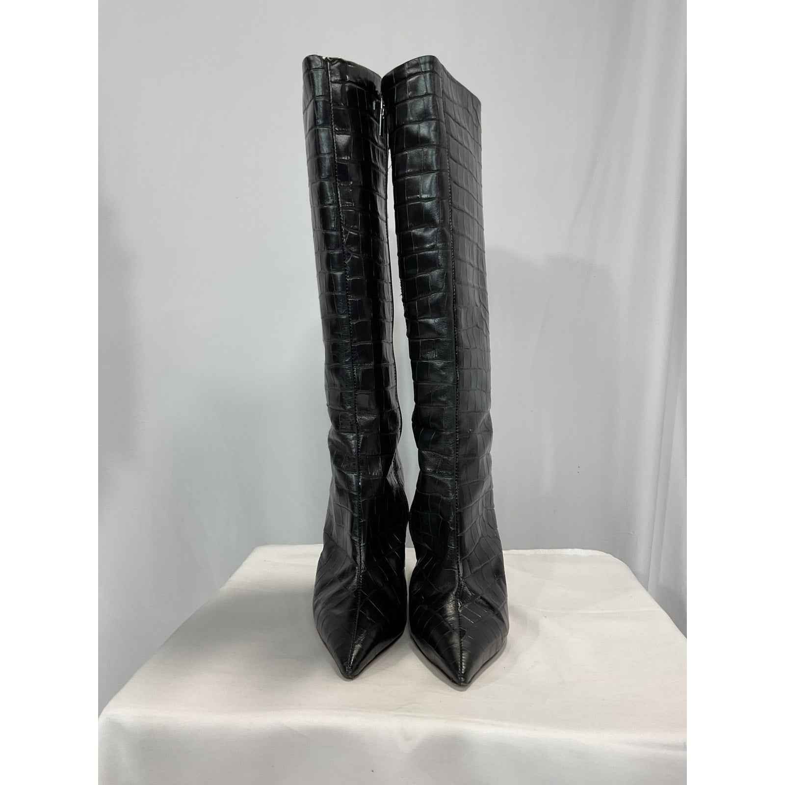 Schutz 'Asya Up' Black Suede Leather Wedge Knee High Boot Size 9