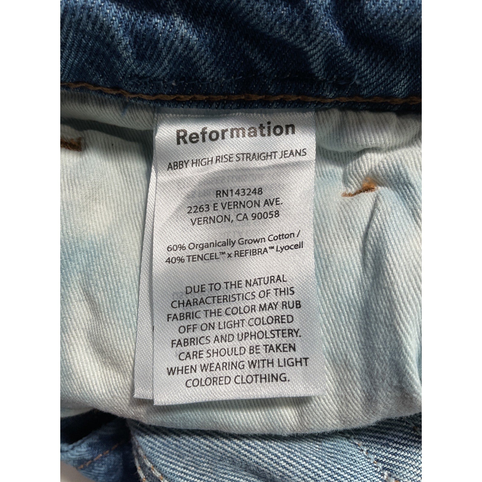 Reformation 'Abby' Blue High Rise Straight Denim Jeans Size 30
