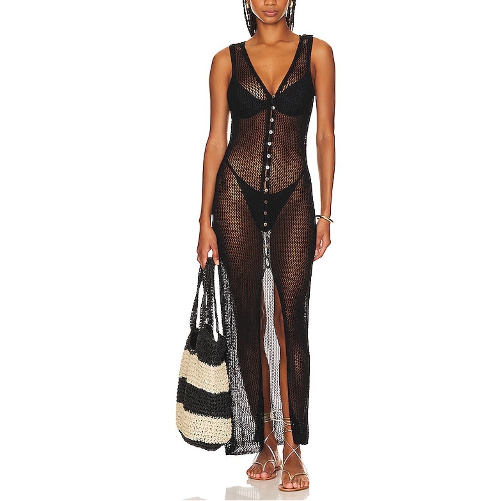 L*Space 'Adrift' Black Midi Dress Size L