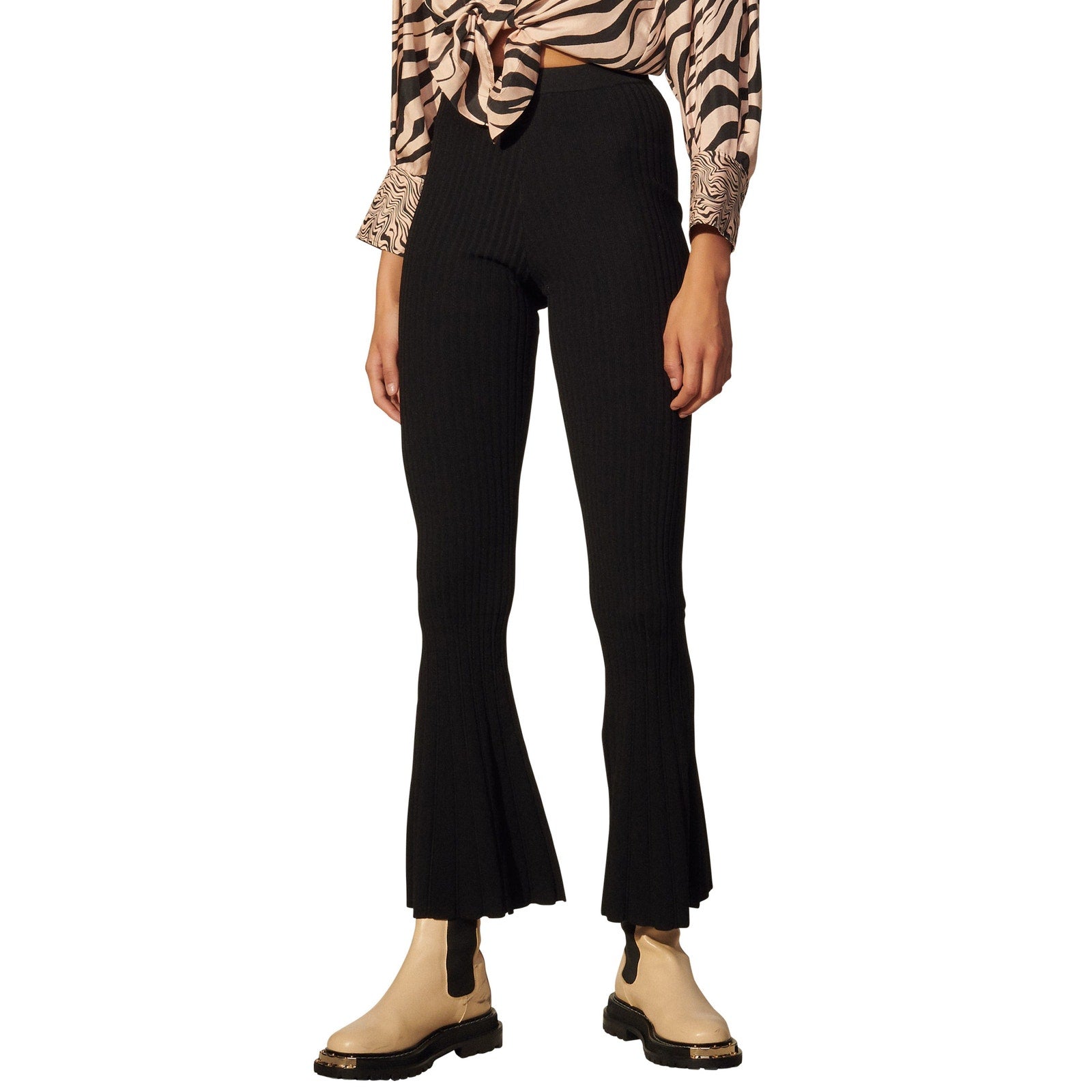Sandro 'Ribbed' Black Flare Pants Size 36