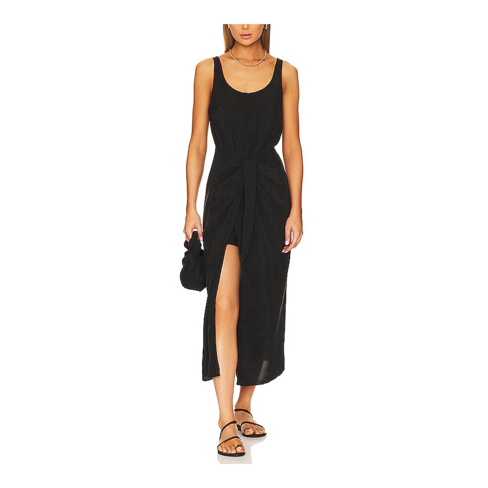 Anemos The D K Wrap Black Cupro Midi Dress Size S