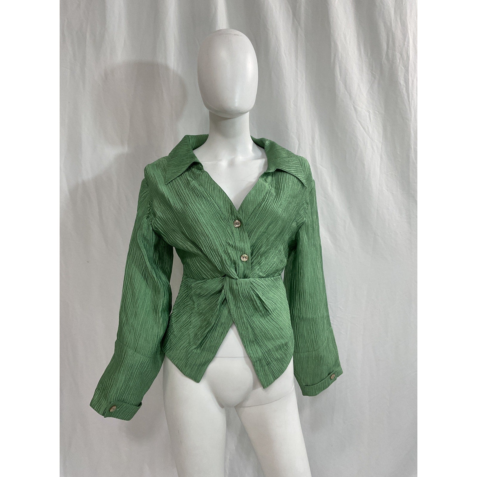 Nanushka 'Idris' Green Ruched Long Sleeve Blouse Size XS