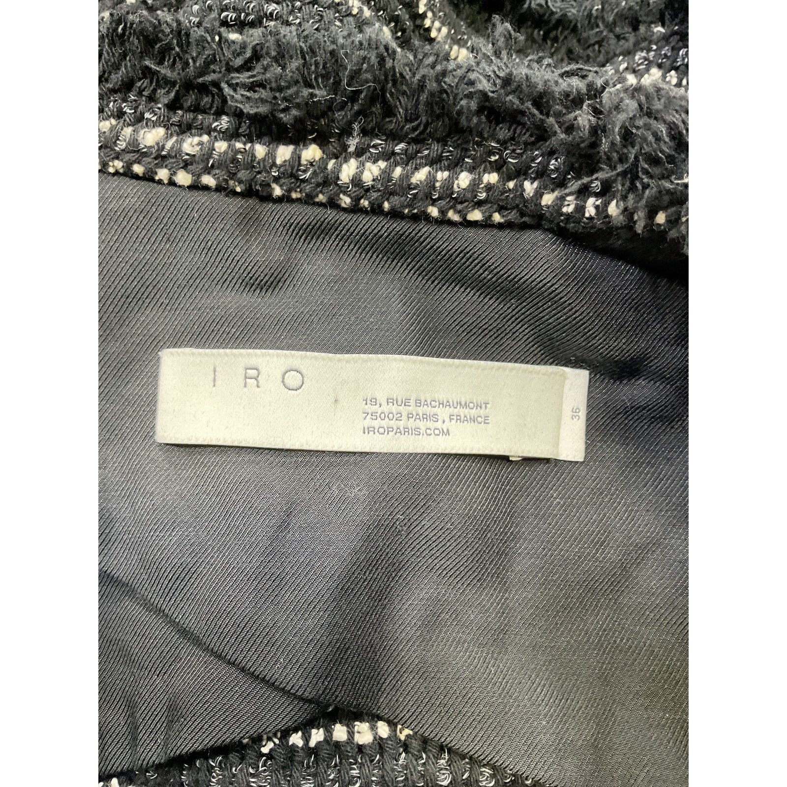 Iro 'Diana' Black Frayed Cotton-Blend Tweed Jacket Size S