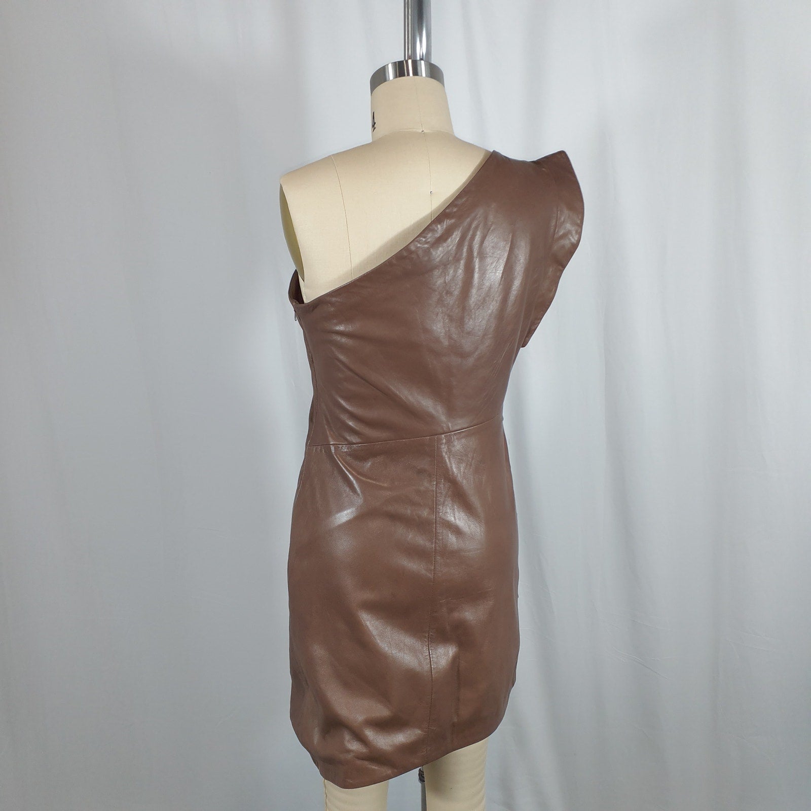Lamarque 'Corey' Brown Leather Asymmetrical Mini Dress Size S