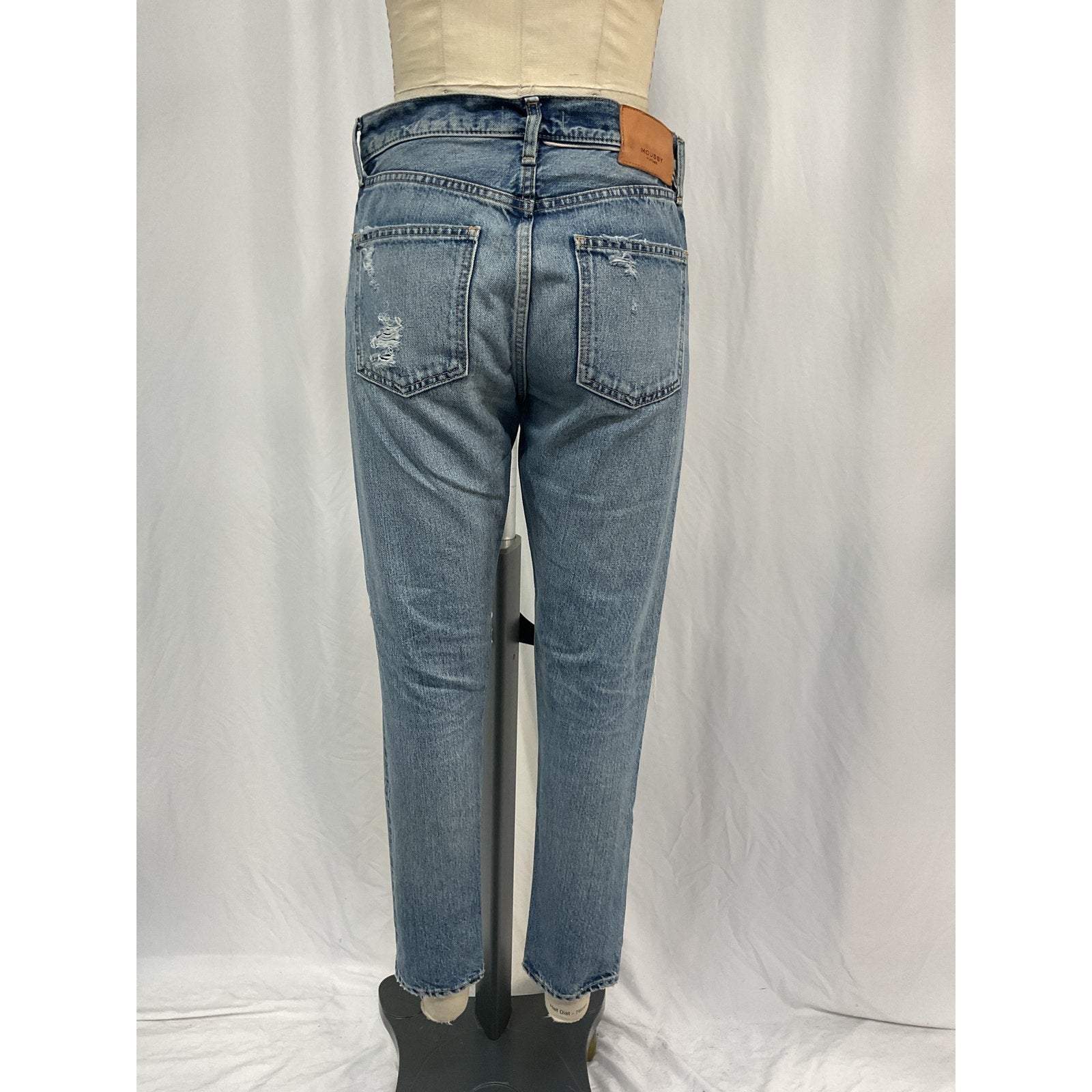 Moussy 'Humphreys' Blue Cotton High-Rise Distressed Tapered Jeans Size 27