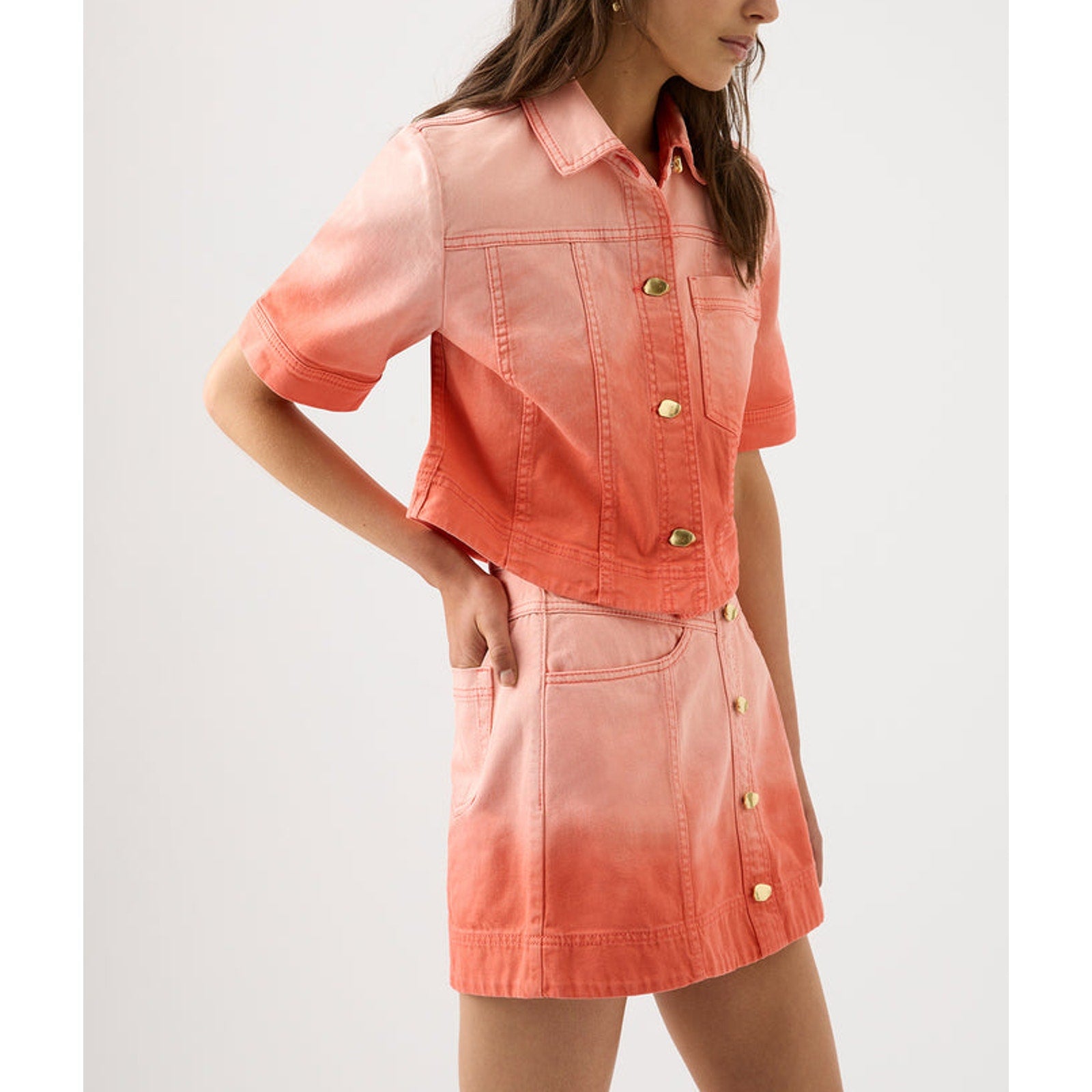Aje 'Ember Ombre' Orange Denim Mini Skirt Size 8