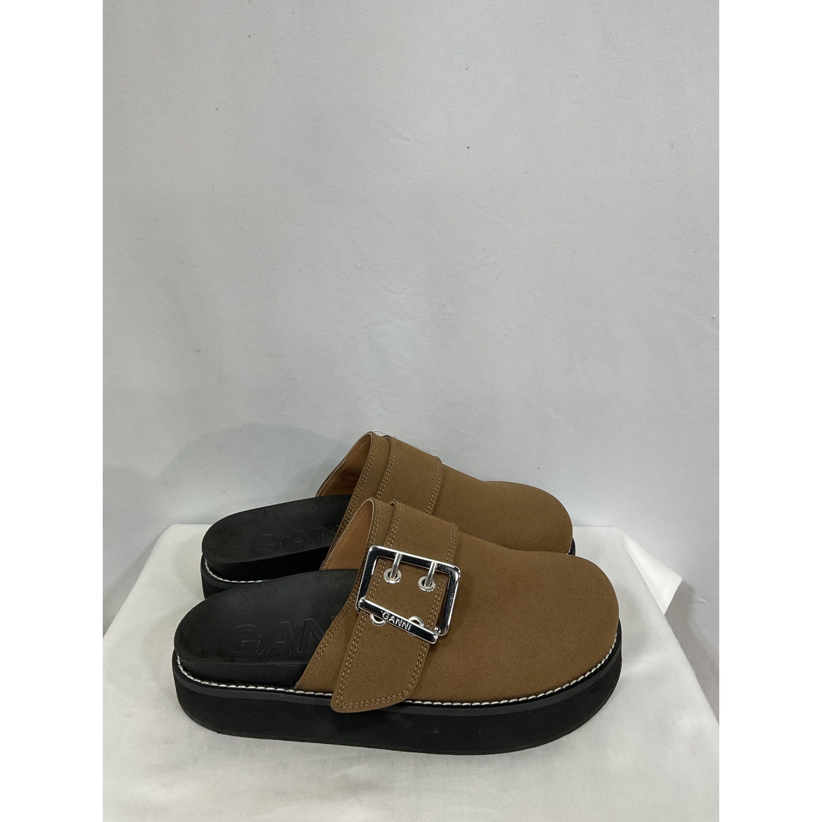 Ganni 'Suede' Brown Polyamide Buckle Mule Size 8