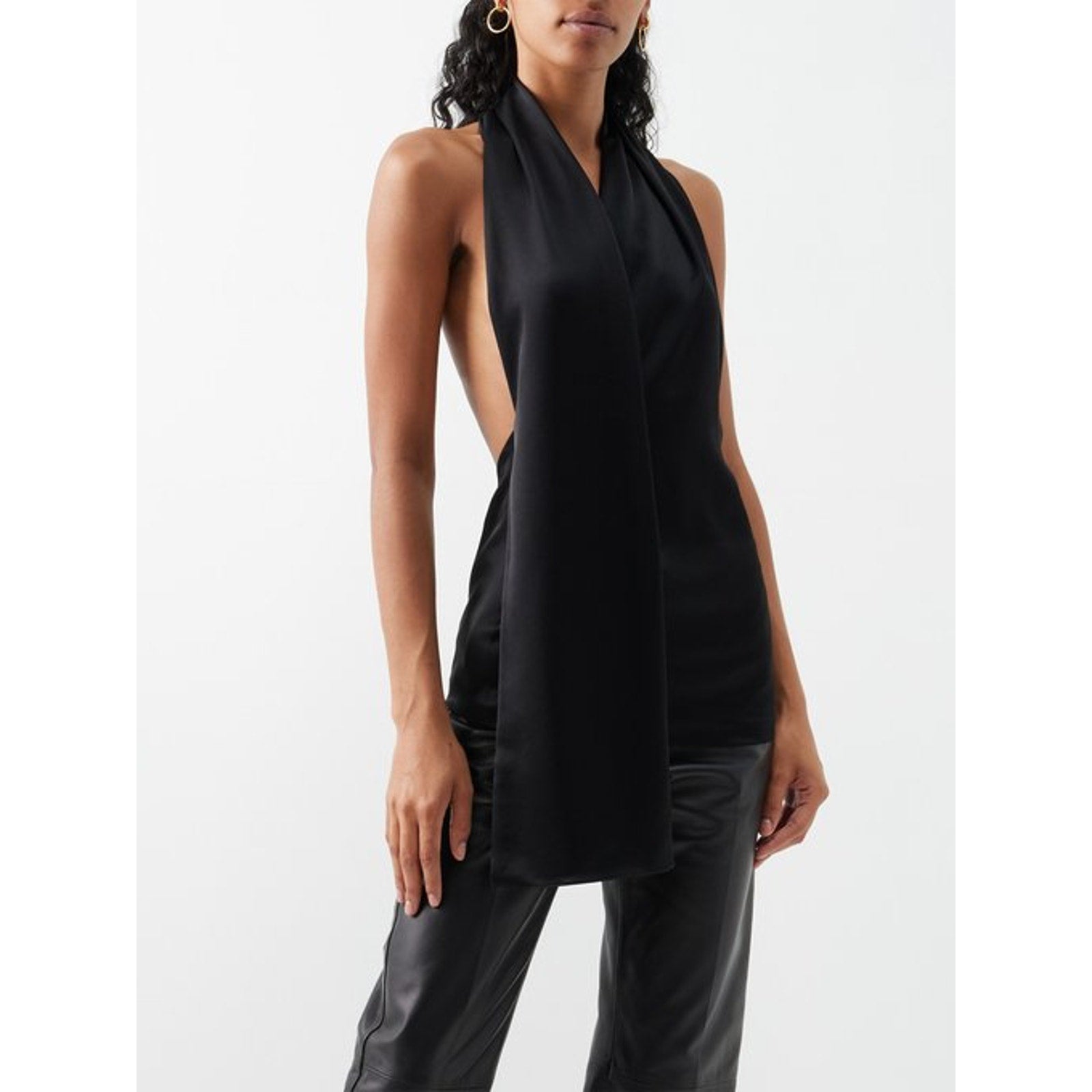 Loewe Open-Back Black Acetate Satin Halterneck Top Size 34