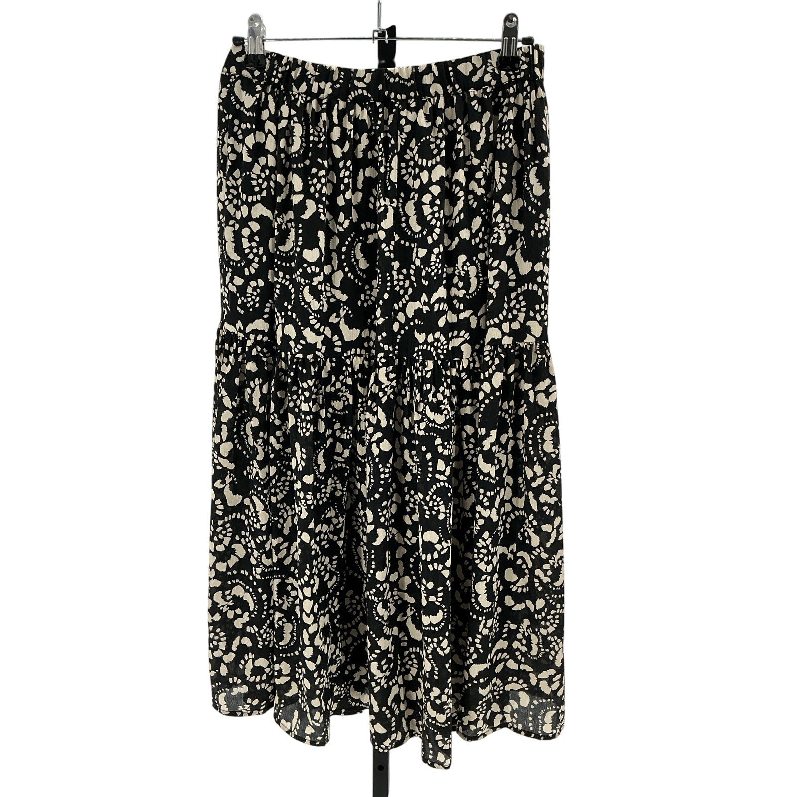 Ba&Sh 'Eola' Black Polyester Floral Tiered Midi Skirt Size 4 US