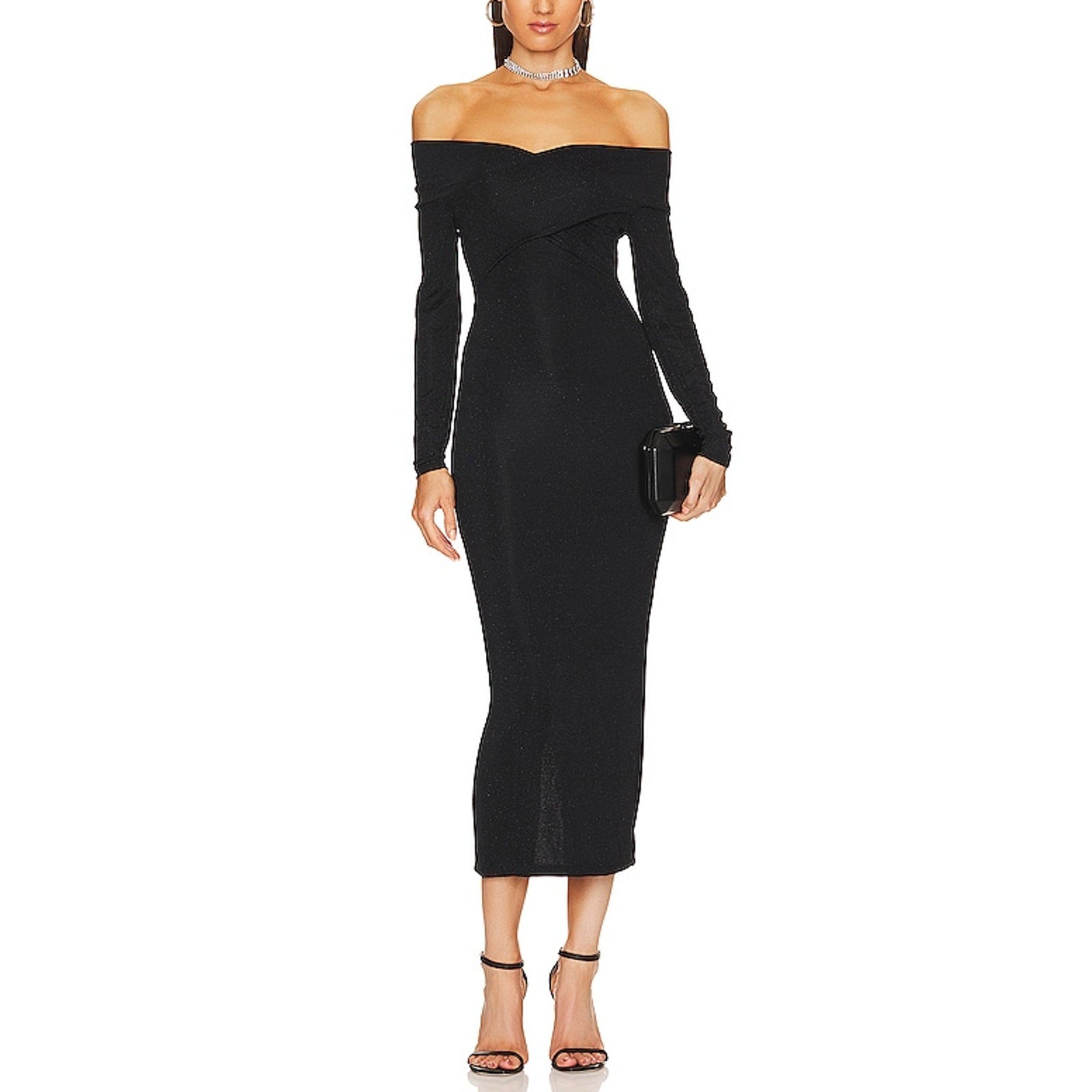 Allsaints 'Delta Shimmer' Black Off Shoulder Dress Size 8 - NWT
