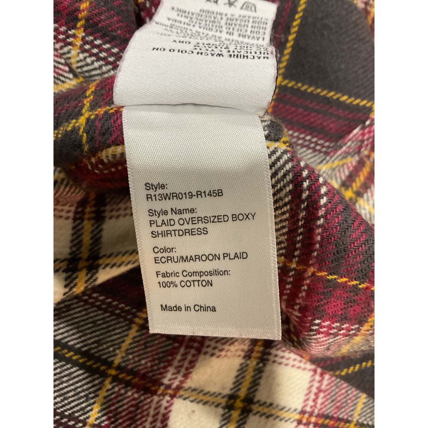 R13 'Plaid' Red Cotton Oversized Boxy Shirt Dress Size S